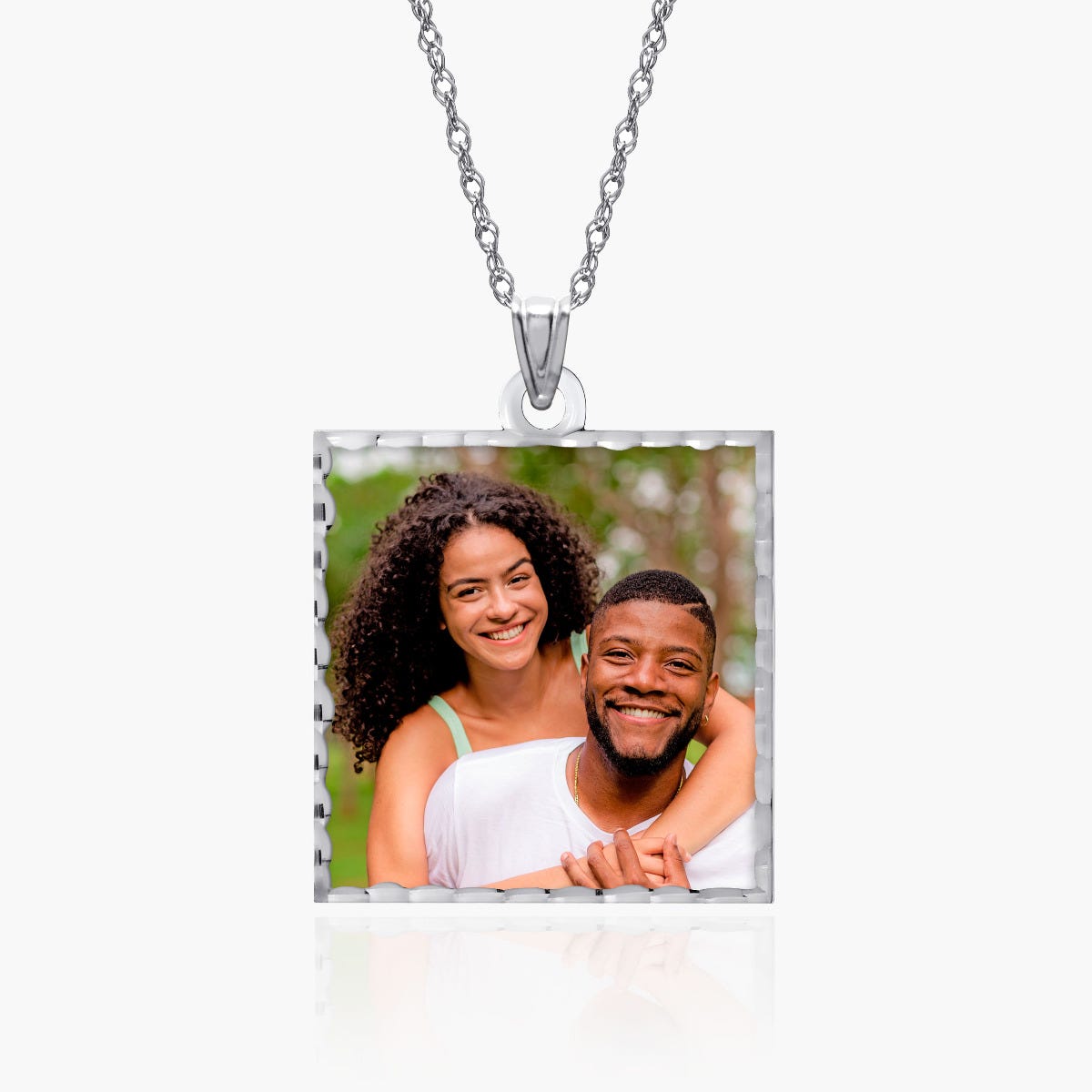 Square Pendant with Diamond Cut Edge Photo Pendant Charm