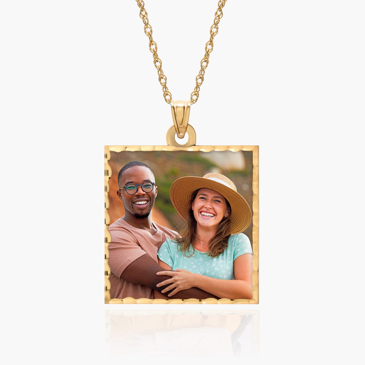 Square Pendant with Diamond Cut Edge Photo Pendant Charm