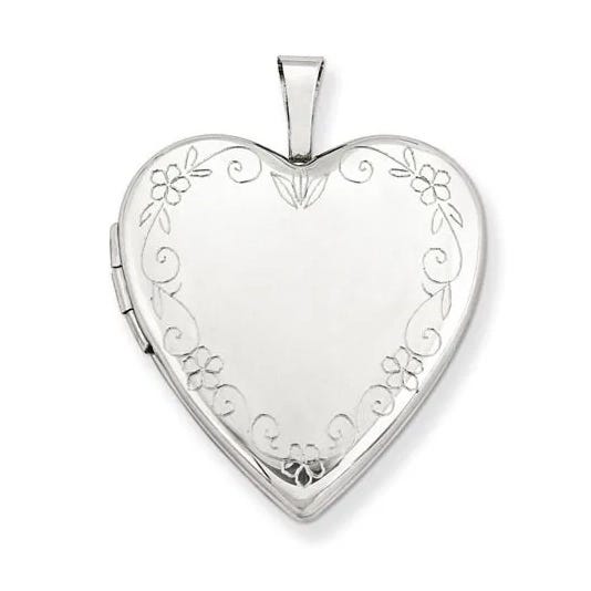 14k White Gold Floral Border Heart Photo Locket