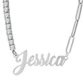Half CZ Chain and Paper Clip Name Necklace