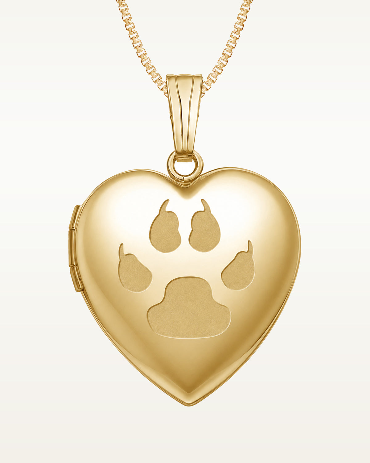 Solid 14K Yellow Gold Cat's Paw Print Heart Photo Locket