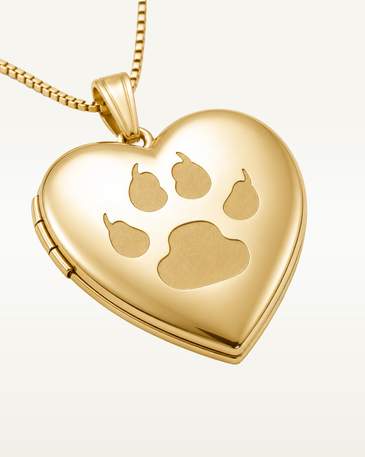 Solid 14K Yellow Gold Cat's Paw Print Heart Photo Locket