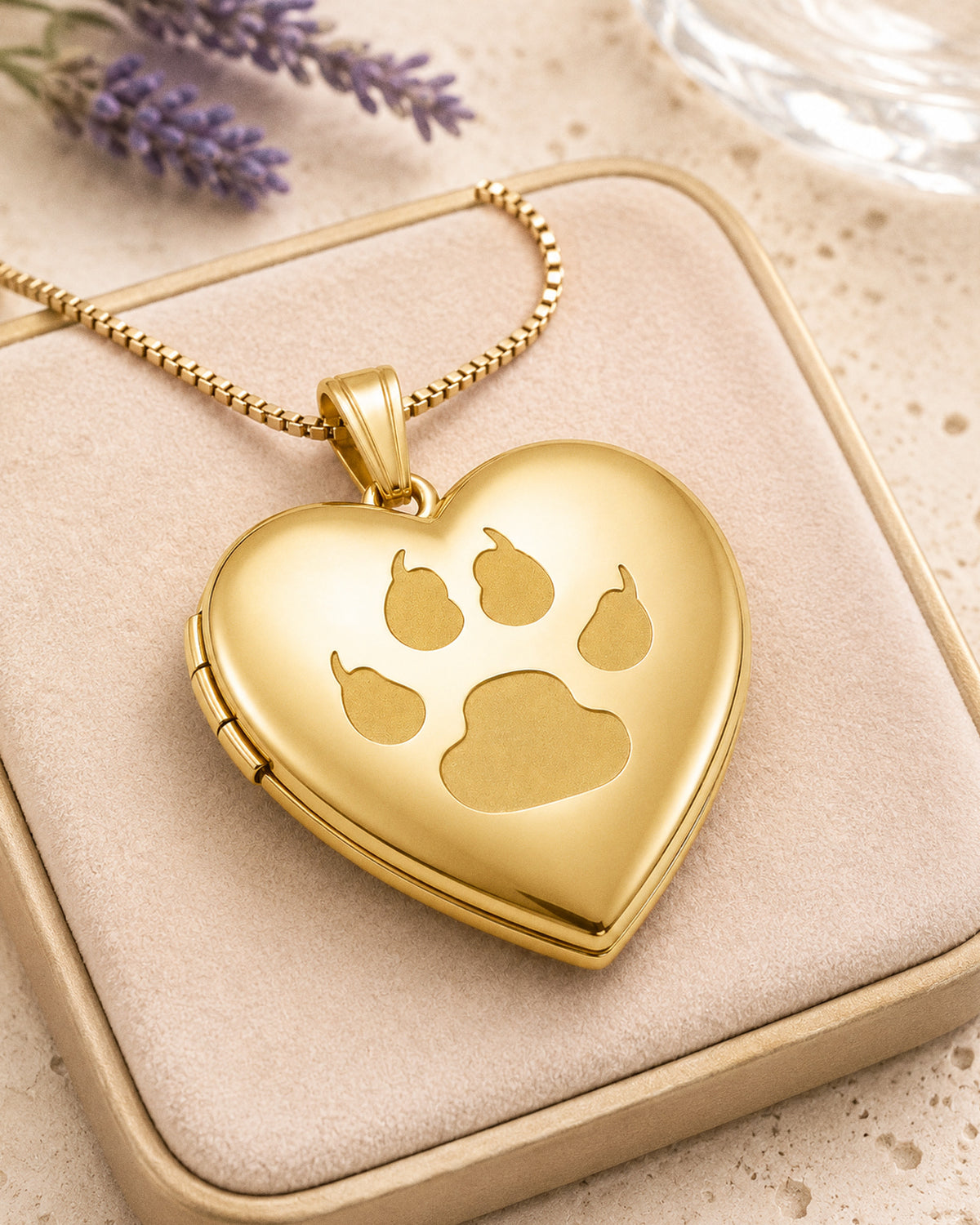 Solid 14K Yellow Gold Cat's Paw Print Heart Photo Locket - lifestyle