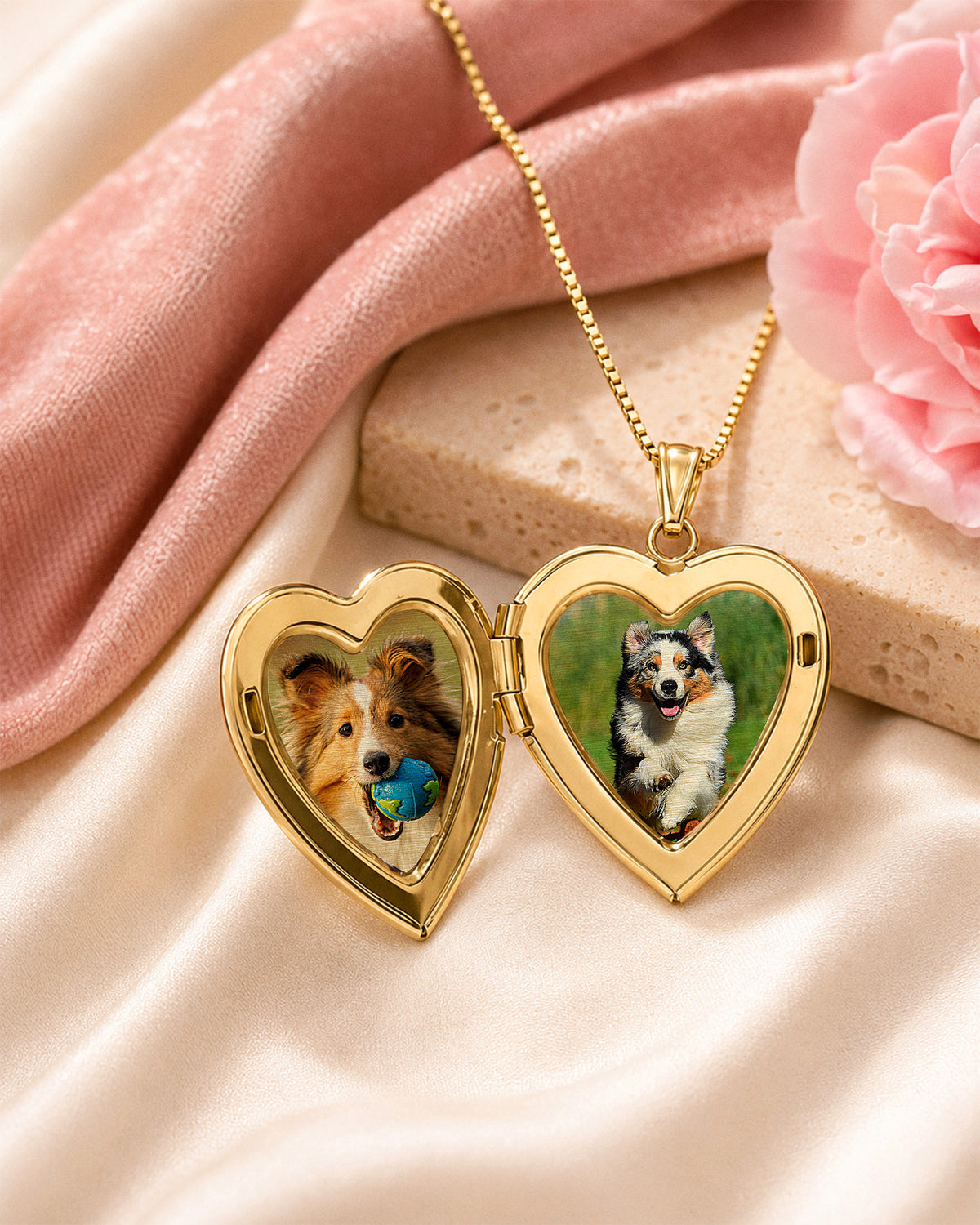 Solid 14K Yellow Gold Cat's Paw Print Heart Photo Locket - lifestyle