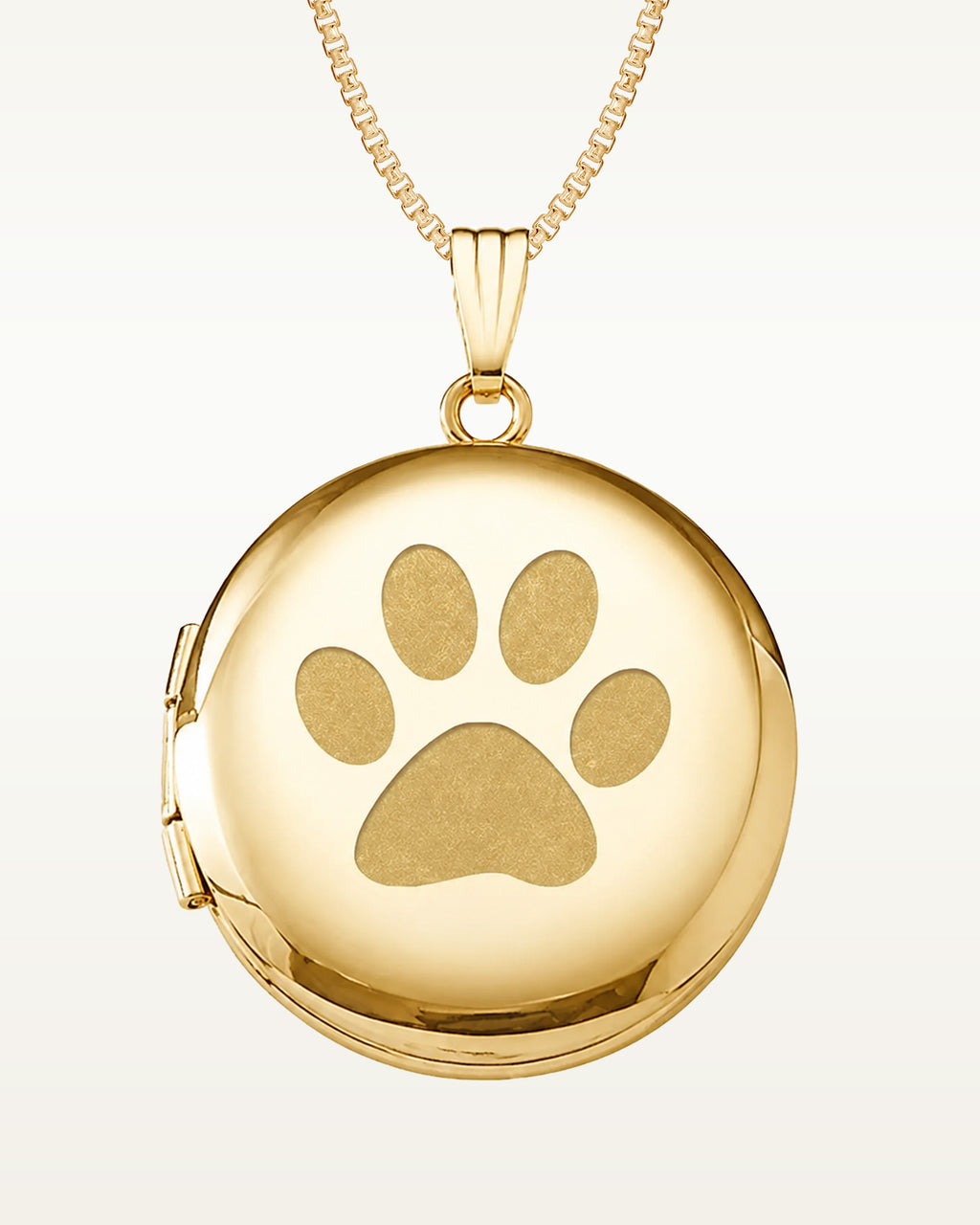 Solid 14k Yellow Gold Dog's Paw Print Round Photo Locket