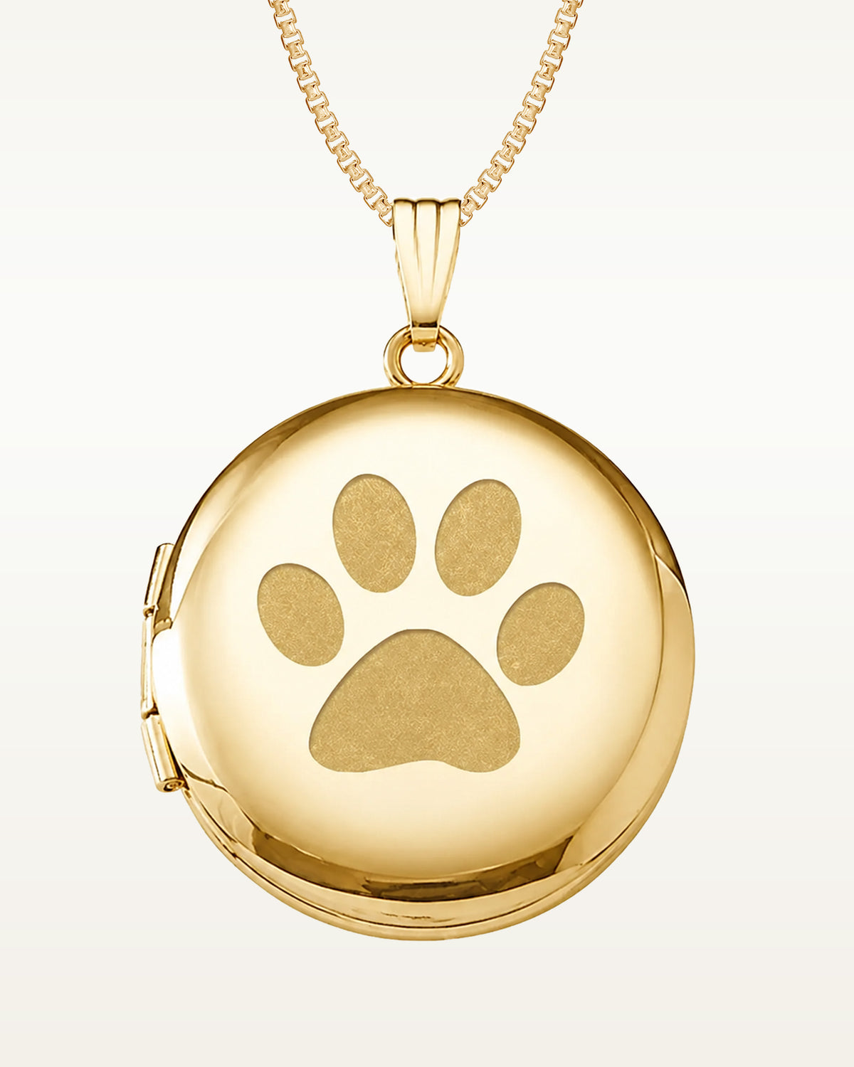 Solid 14k Yellow Gold Dog's Paw Print Round Photo Locket