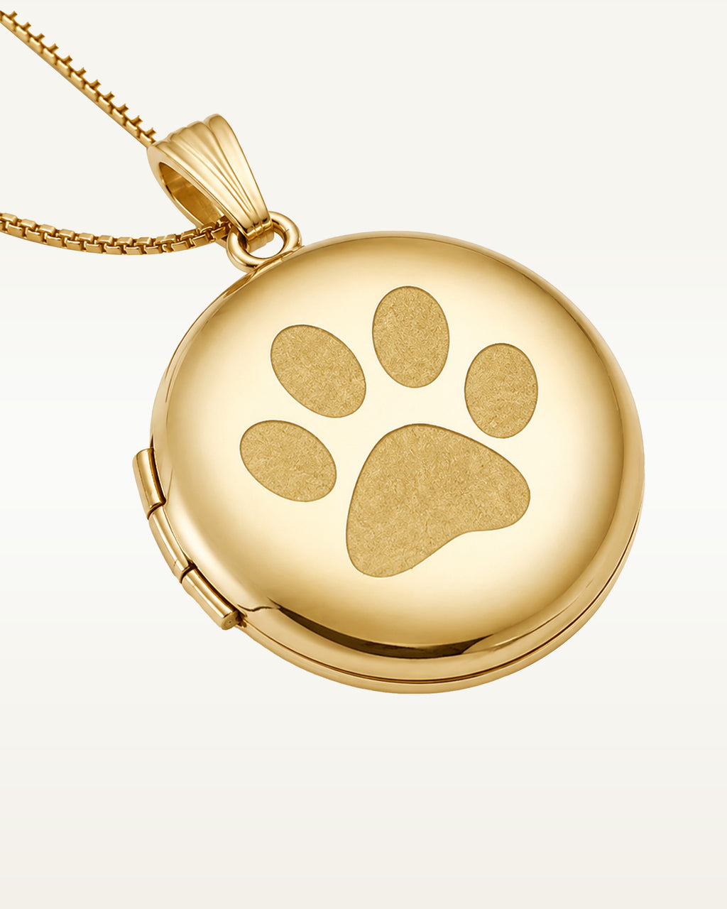 Solid 14k Yellow Gold Dog's Paw Print Round Photo Locket