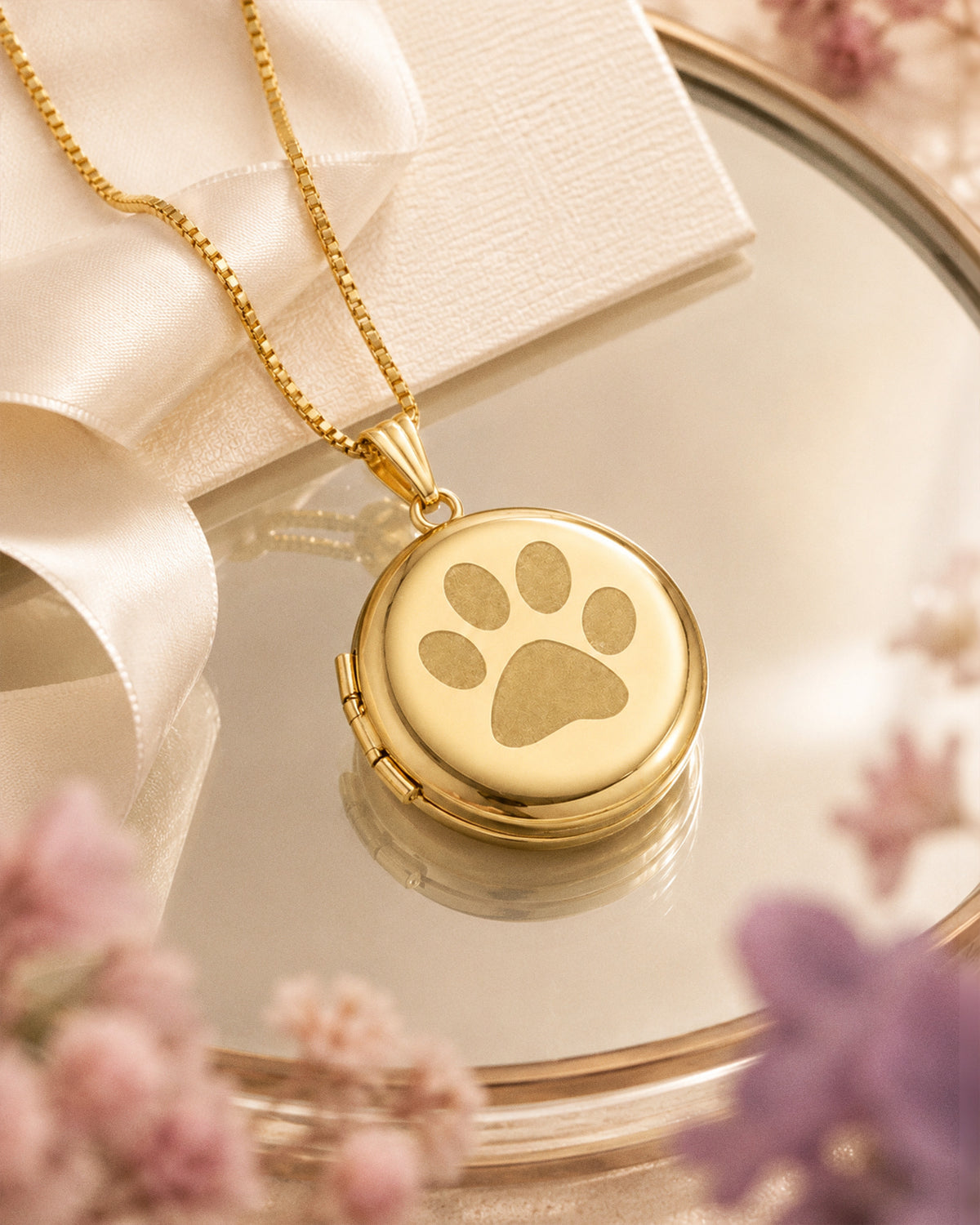 Solid 14k Yellow Gold Dog's Paw Print Round Photo Locket - lifestyle