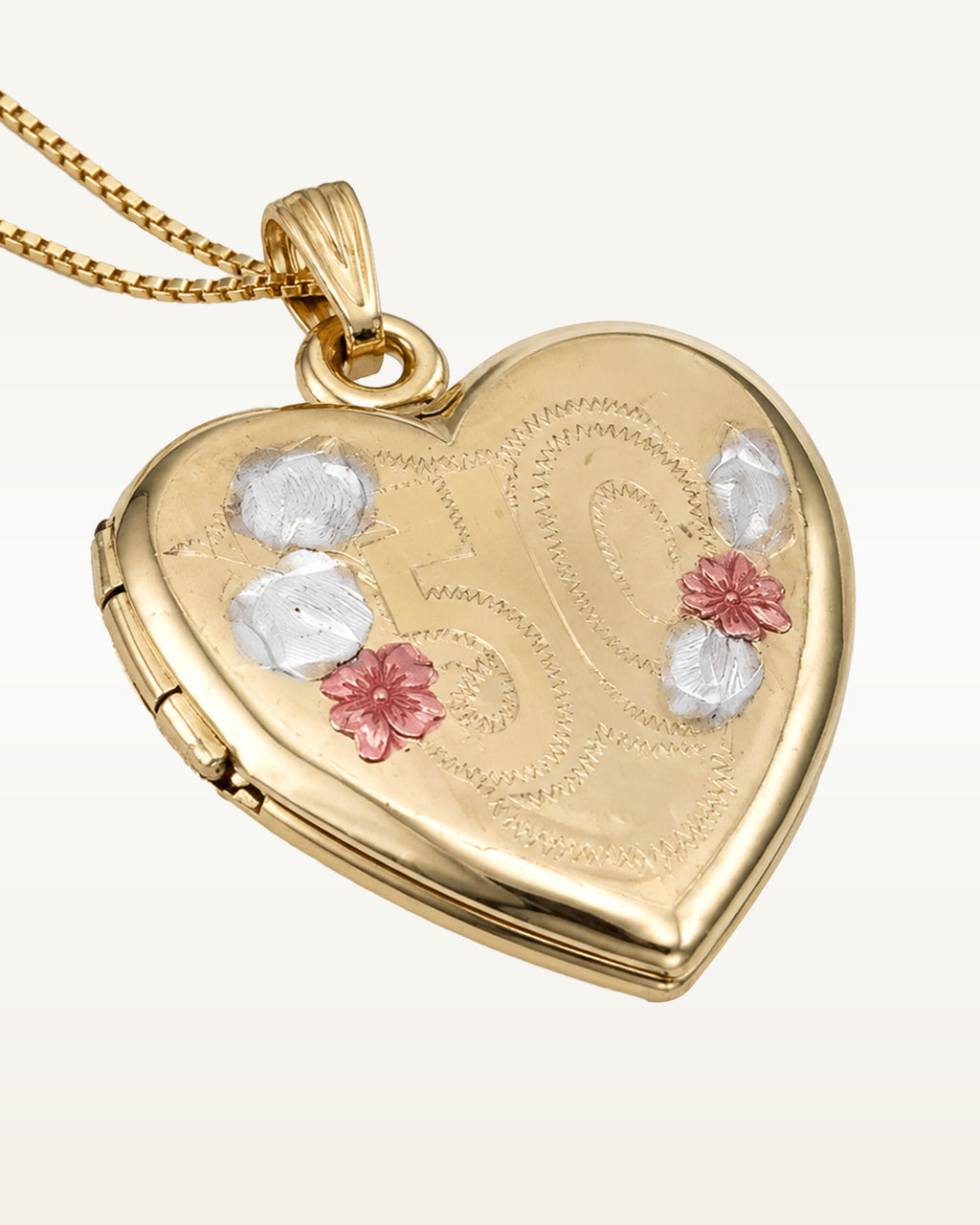Solid 14k Yellow Gold Floral Heart Photo Locket