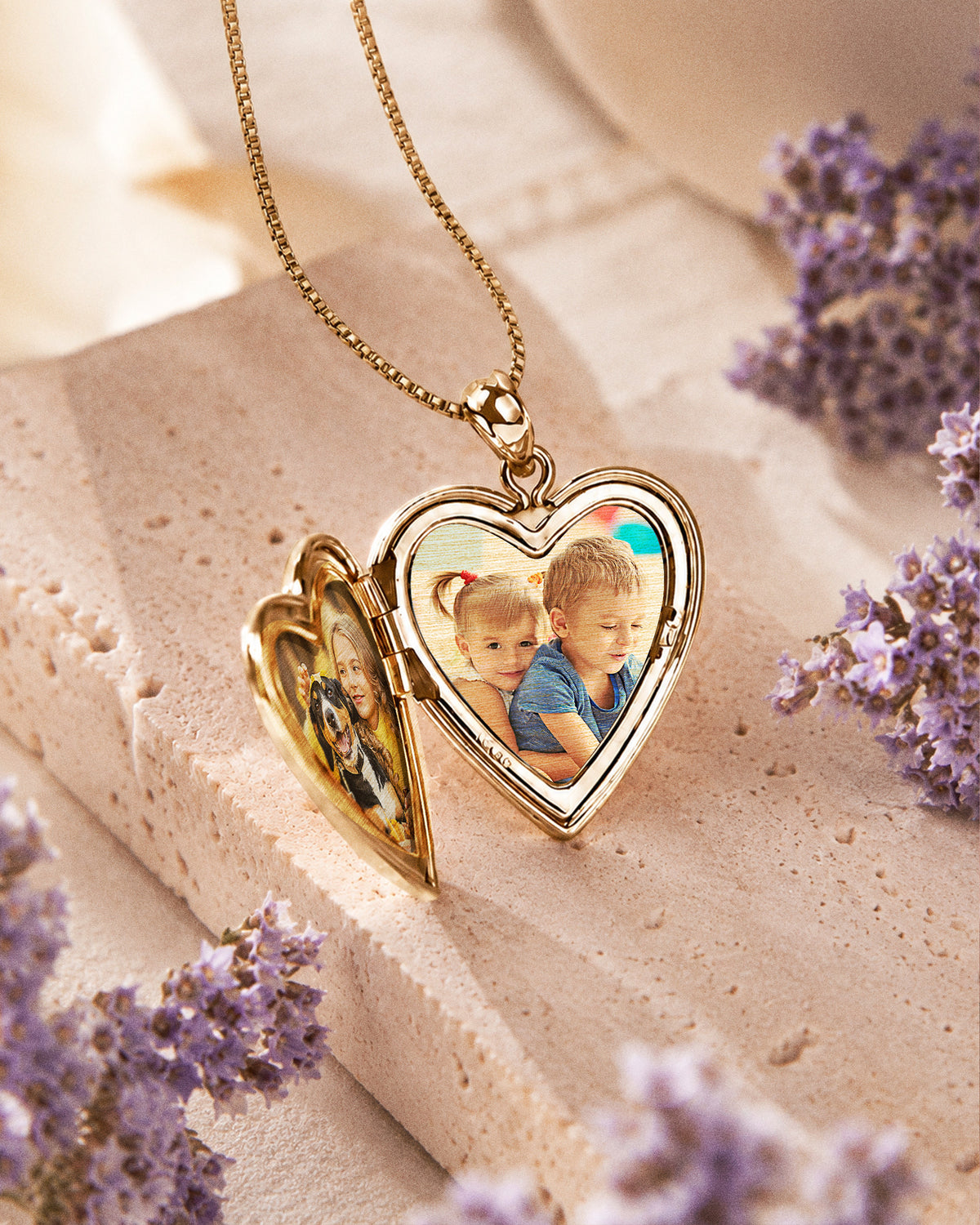 Solid 14k Yellow Gold Floral Heart Photo Locket - lifestyle