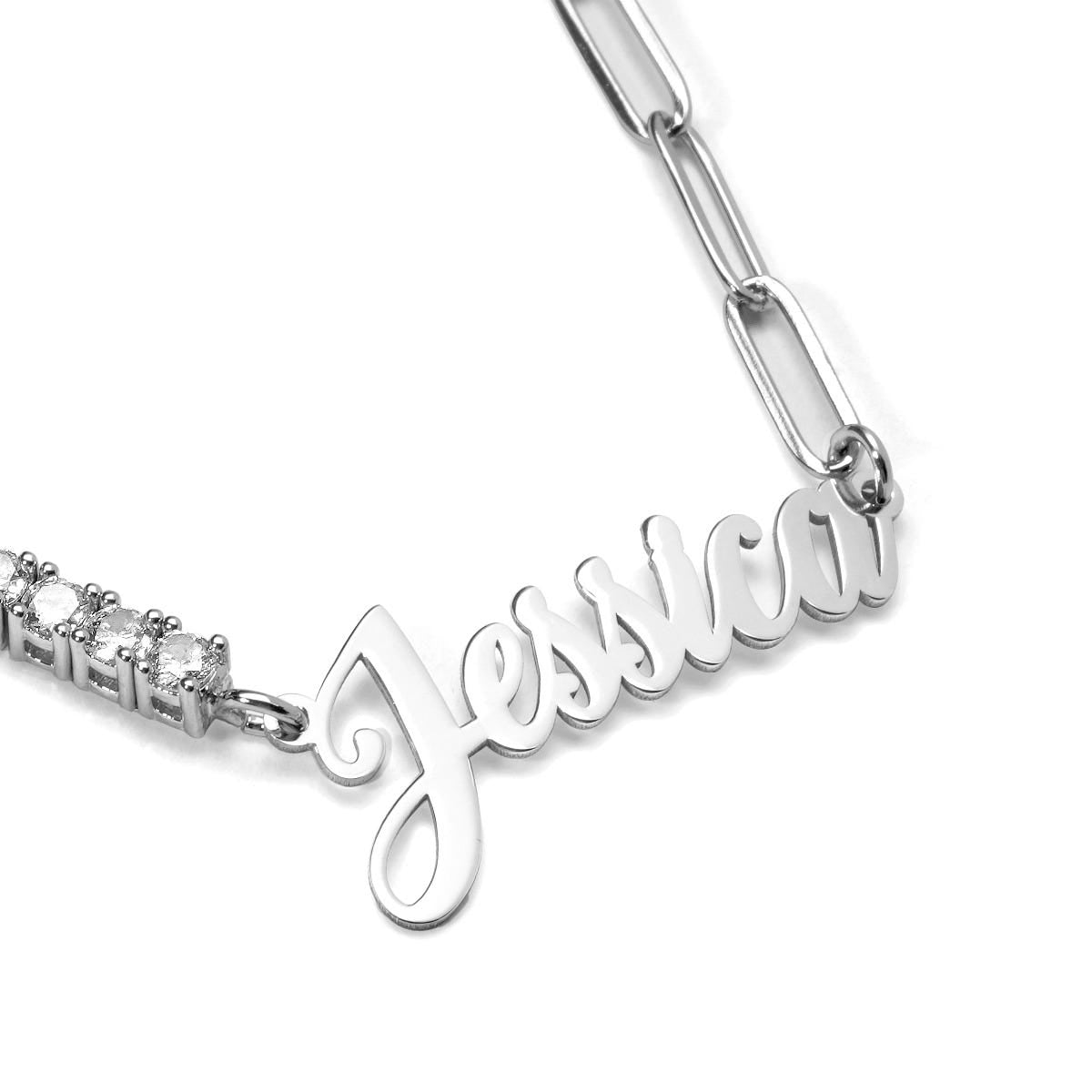 Half CZ Chain and Paper Clip Name Necklace