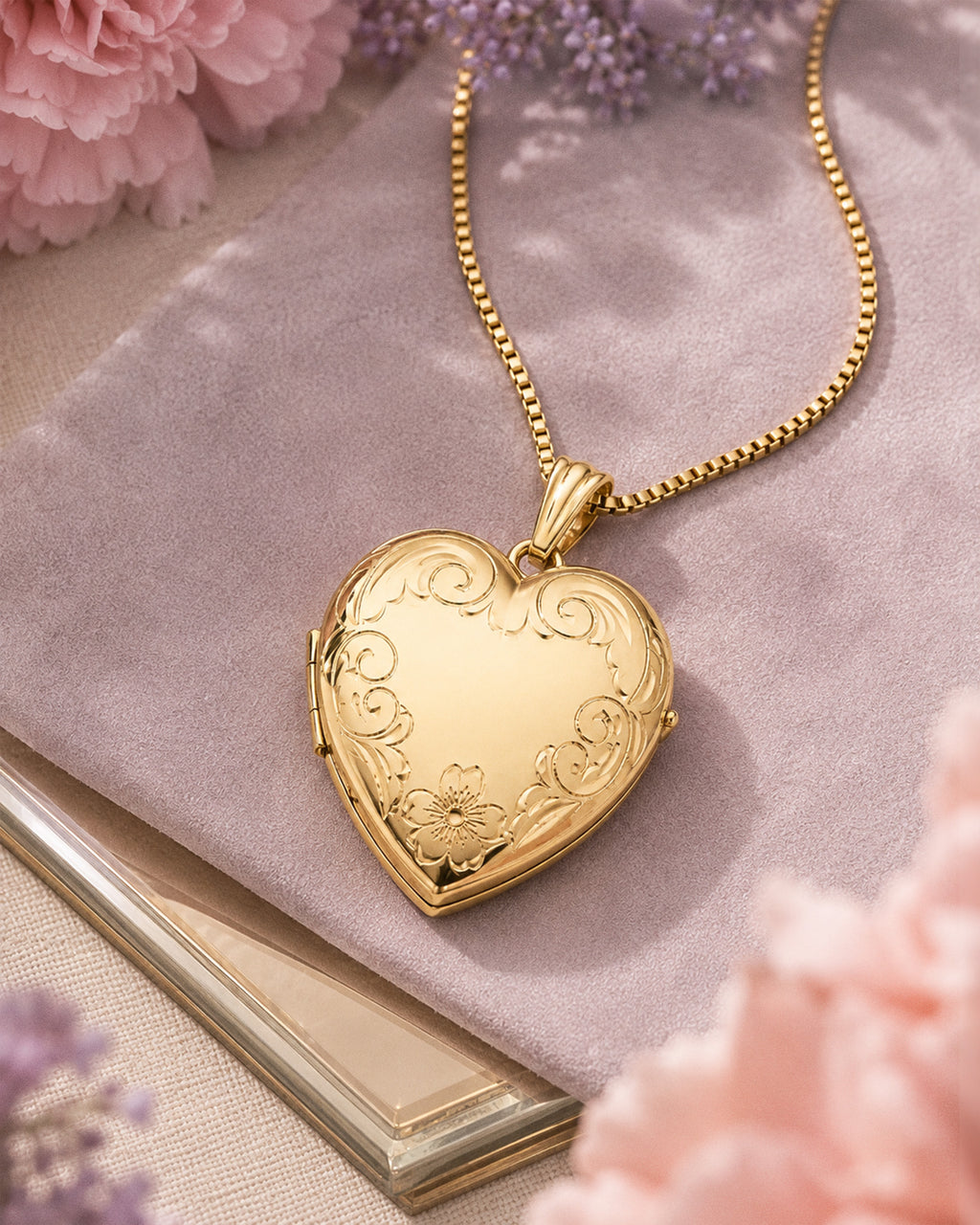 Solid 14K Yellow Gold Heart Four Photo Locket - lifestyle