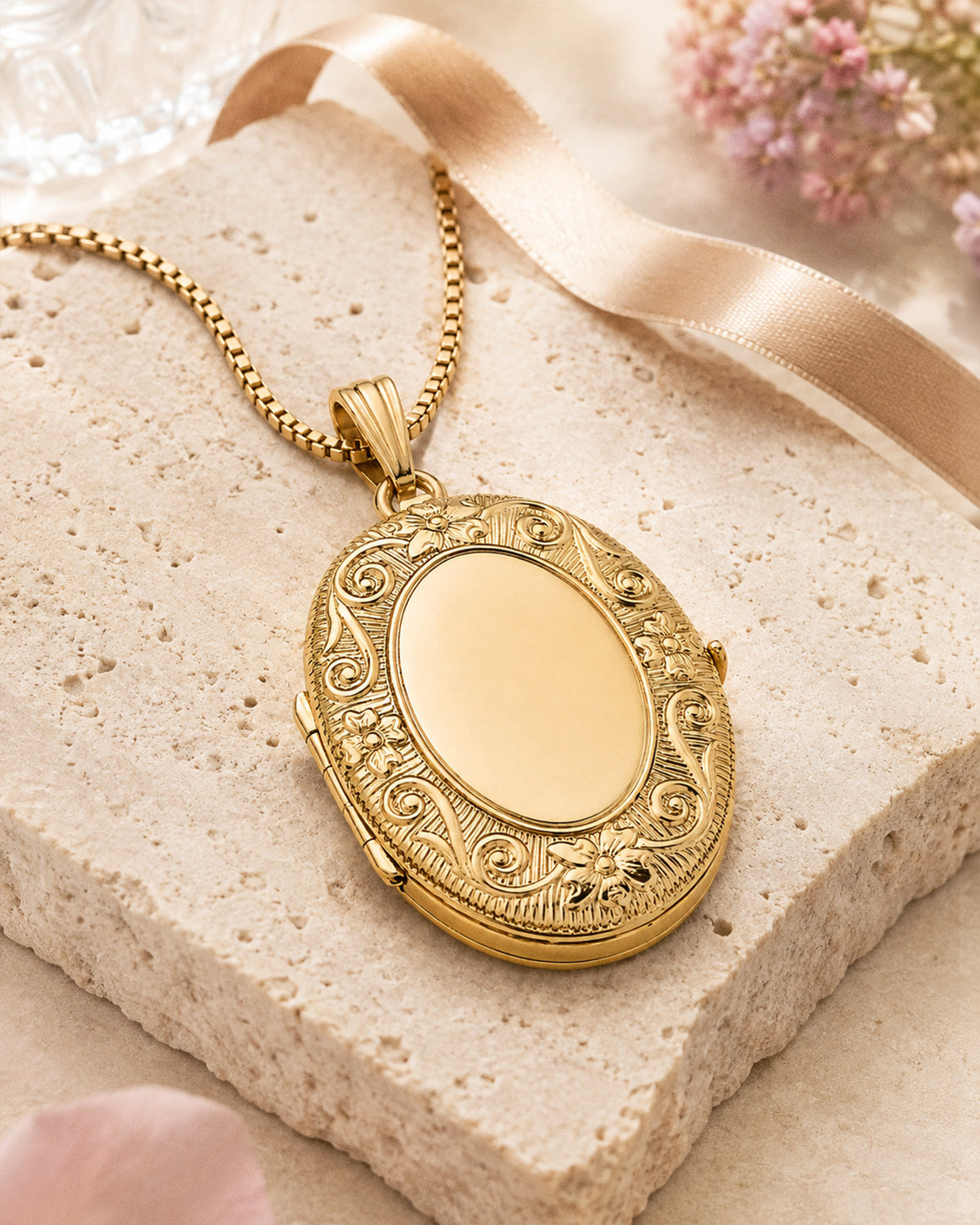 Solid 14K Yellow Gold Oval Four Photo Locket - lifestyle