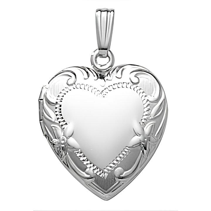 14k White Gold Floral Heart Photo Locket