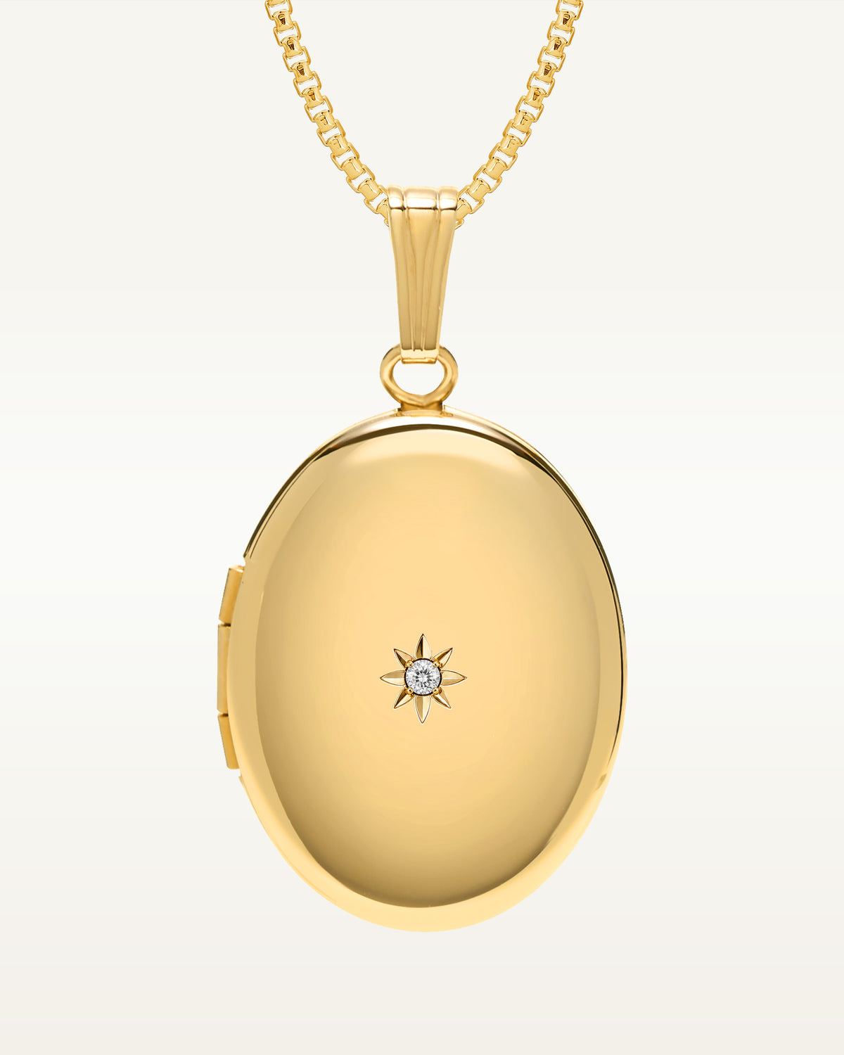 Solid 14K Yellow Gold Oval Photo Locket with Diamond