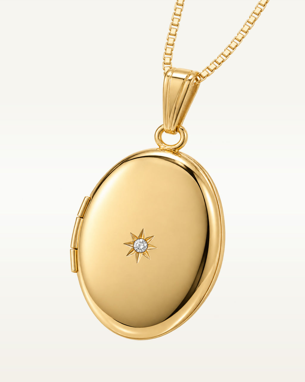 Solid 14K Yellow Gold Oval Photo Locket with Diamond