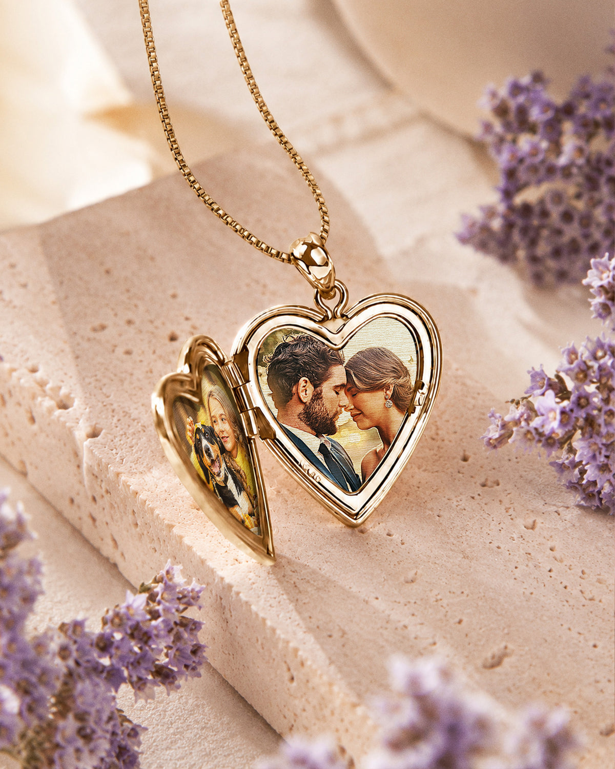 Solid 14k Heart Photo Locket with Genuine Diamond - lifestyle