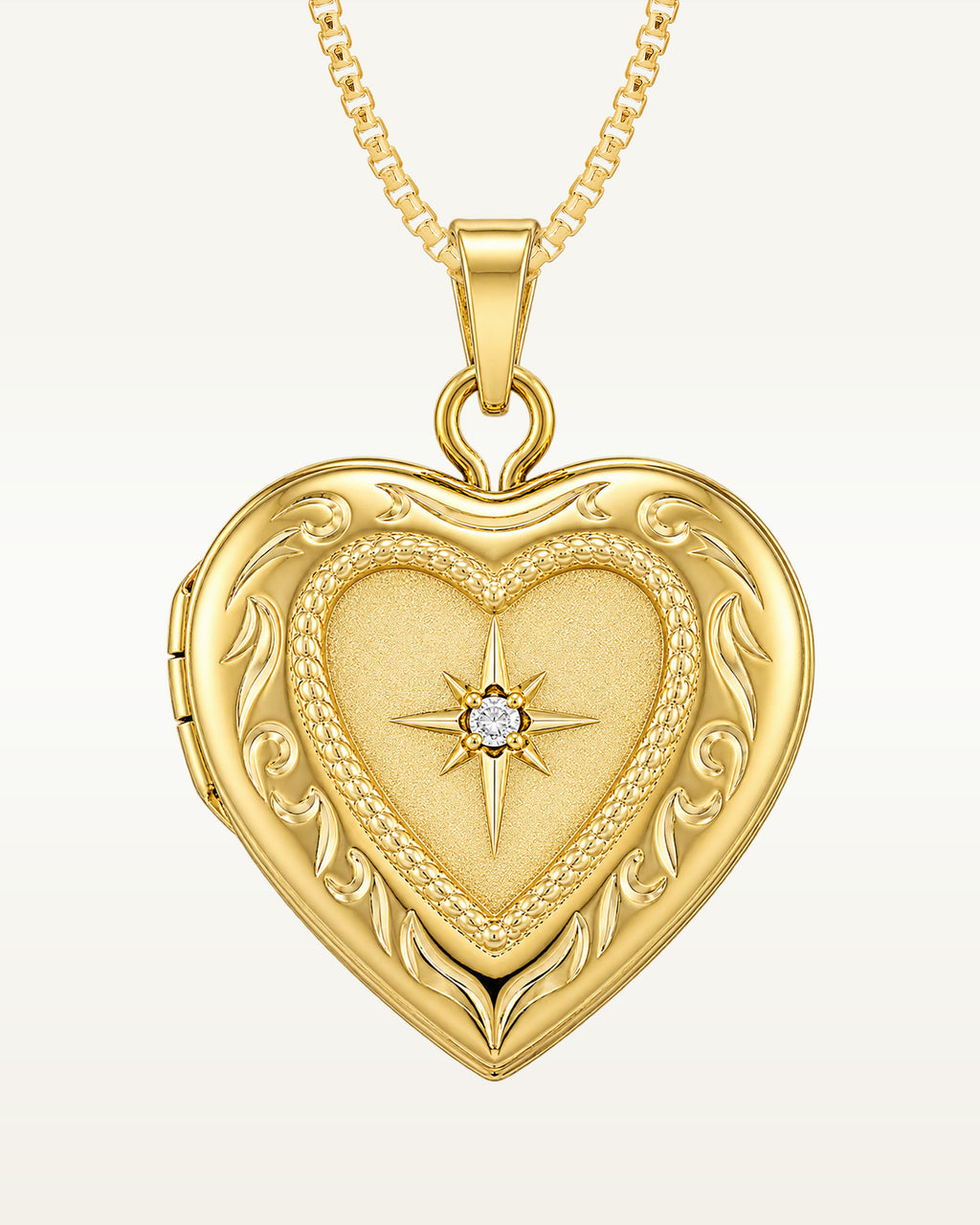 Solid 14K Yellow Gold Heart Photo Locket with Diamond