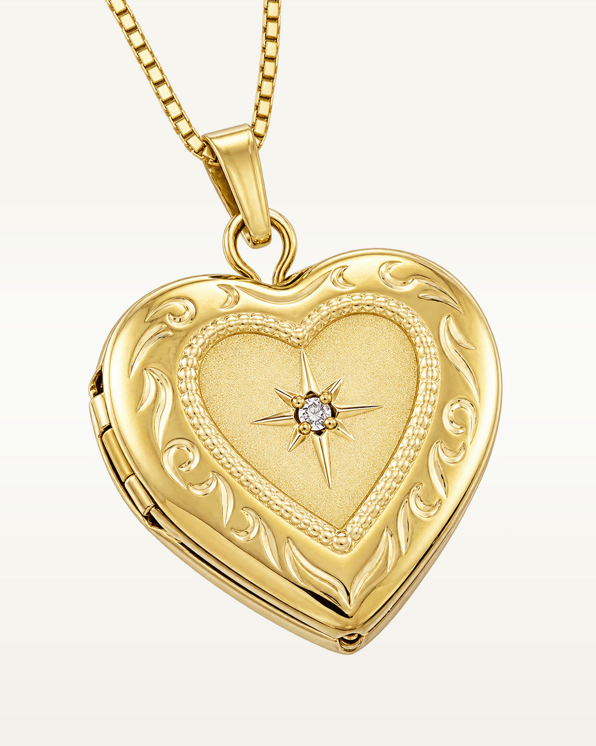 Solid 14K Yellow Gold Heart Photo Locket with Diamond