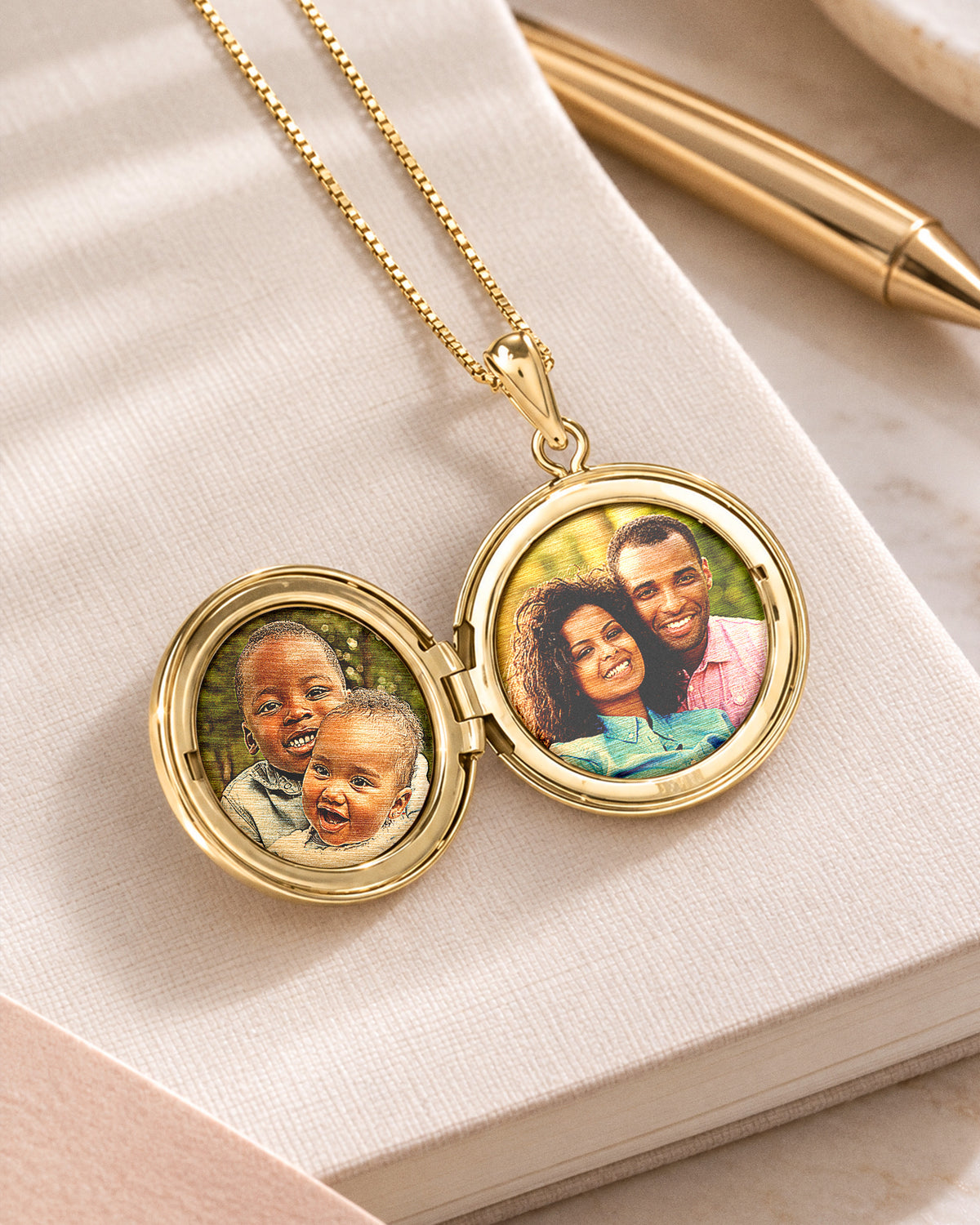 Solid 14k Yellow Gold Round Yellow Photo Locket - lifestyle