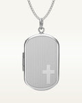 Sterling Silver Cross Dog Tag Photo Locket