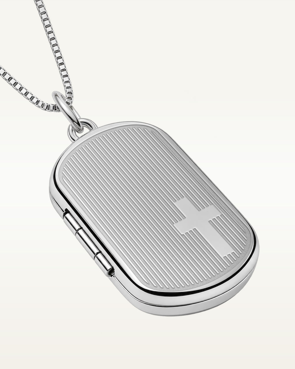 Sterling Silver Cross Dog Tag Photo Locket