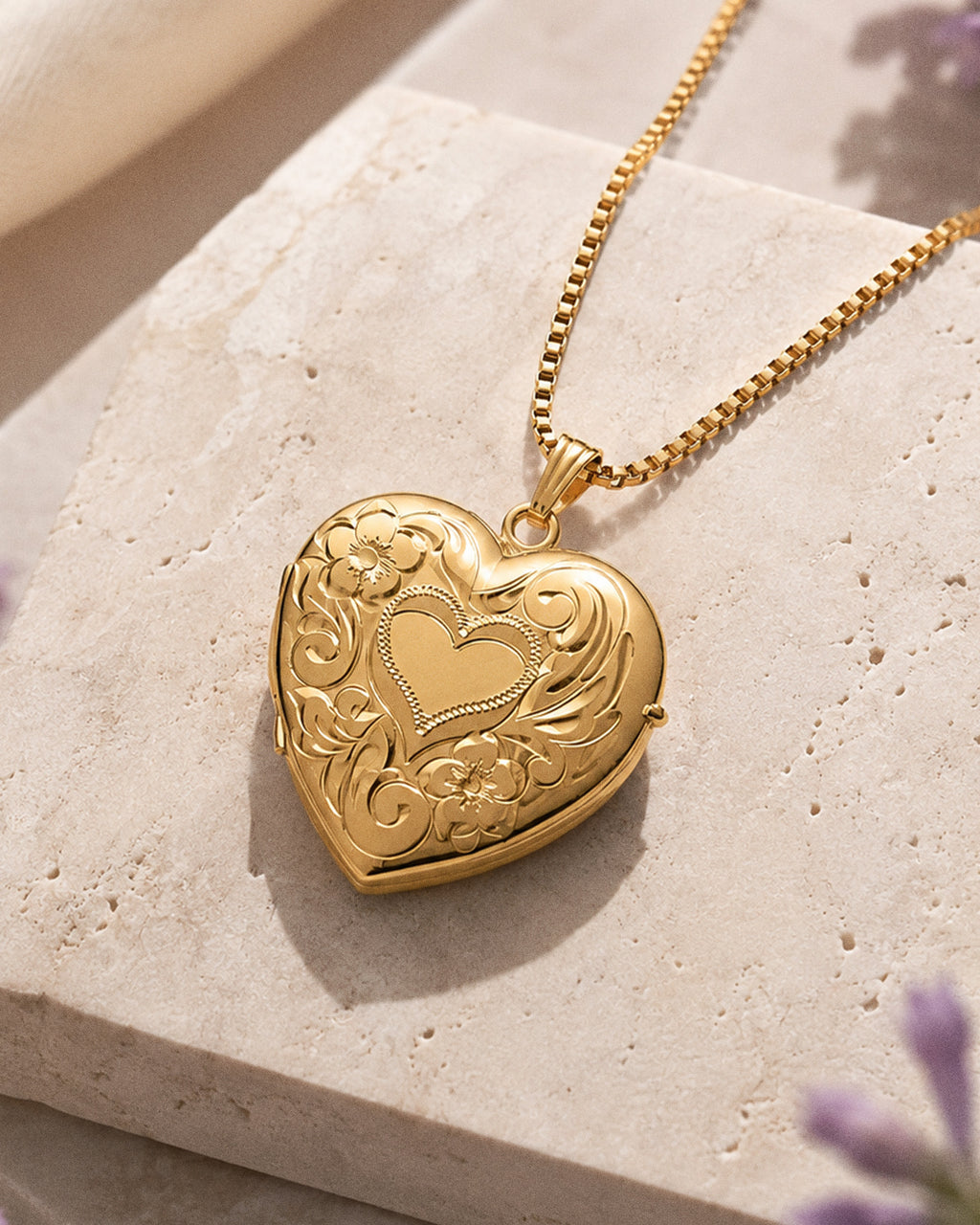Yellow Gold Floral Heart 4 Photo Locket - lifestyle