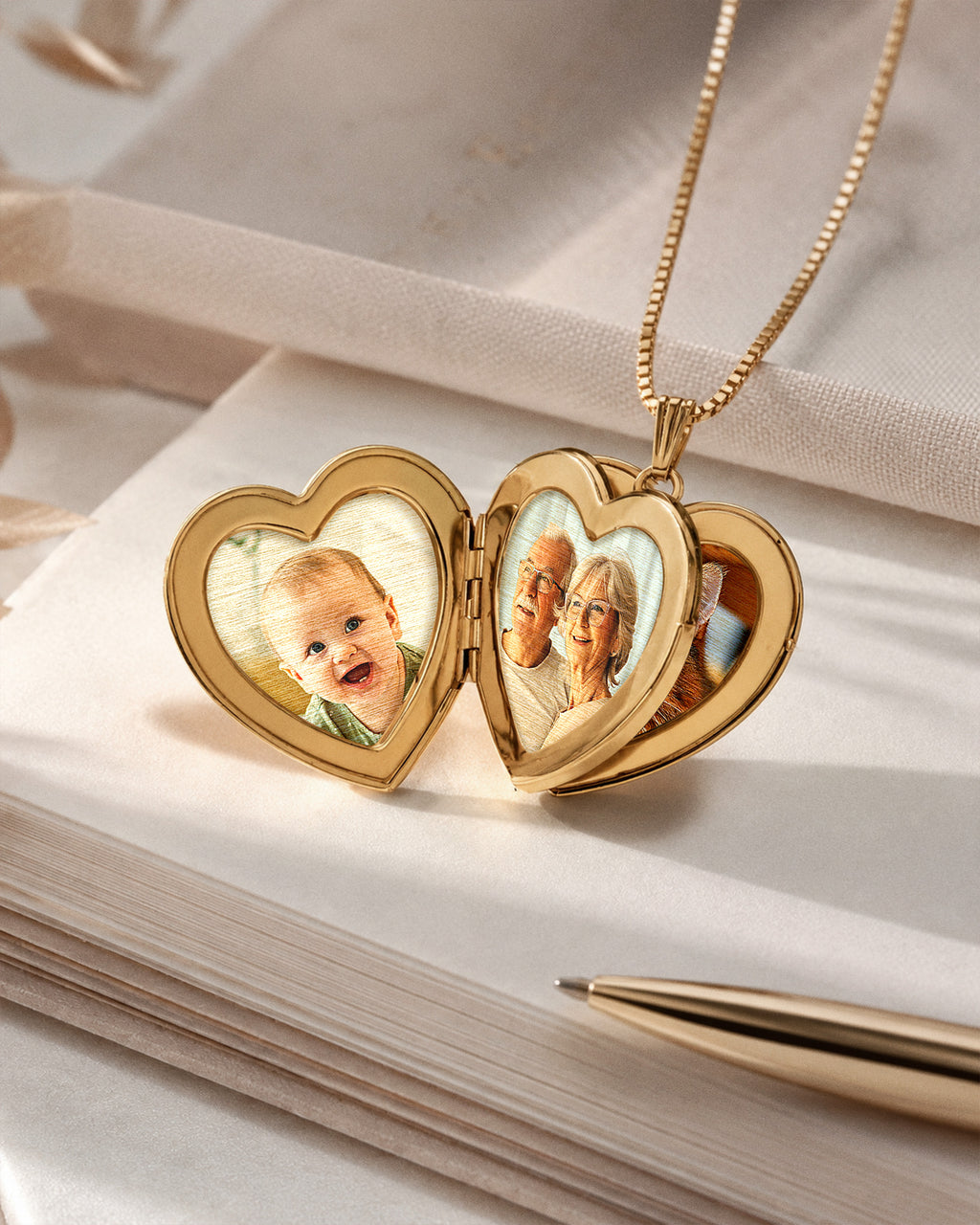 Yellow Gold Floral Heart 4 Photo Locket - lifestyle