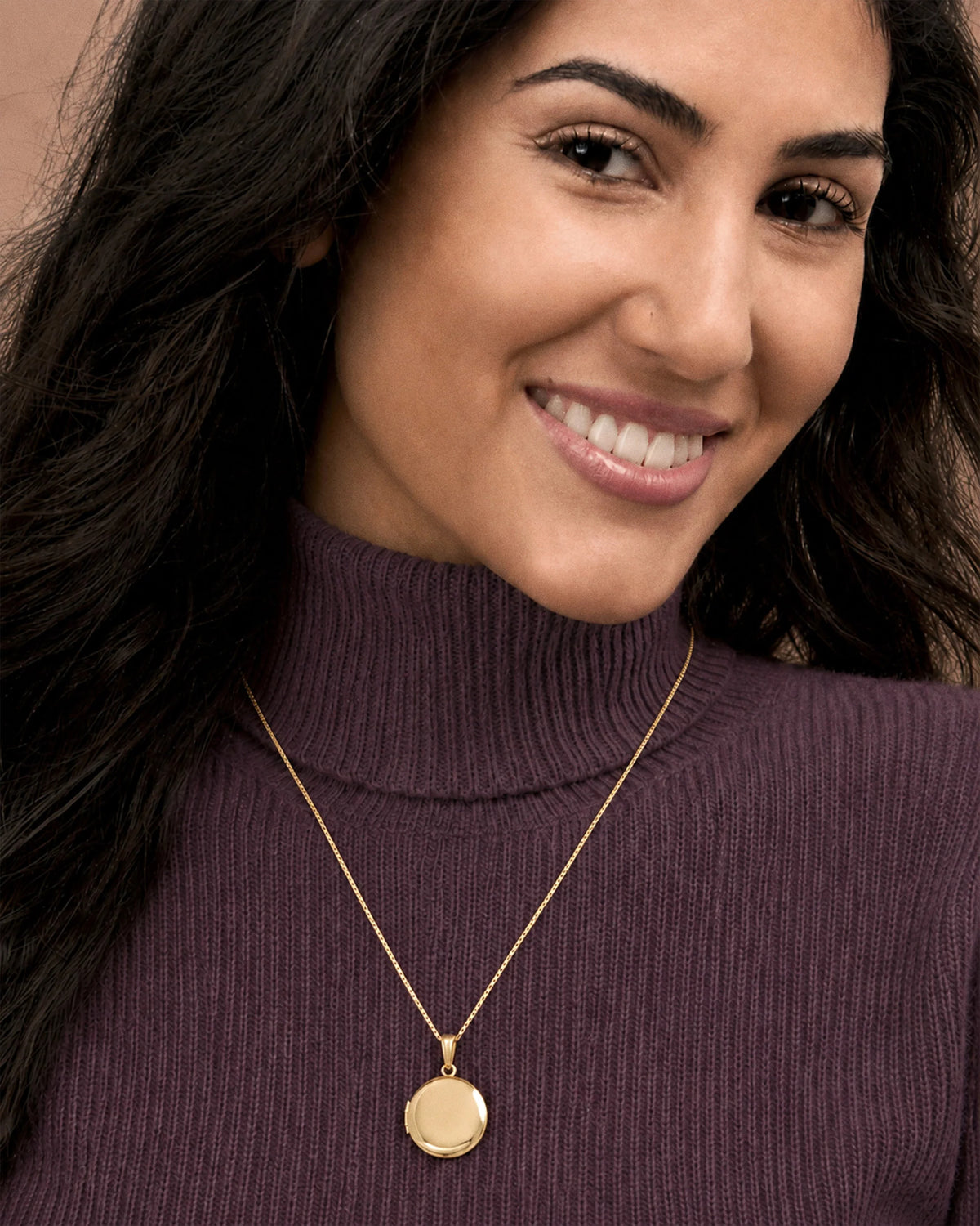 14K Gold Filled Round Photo Locket - on model