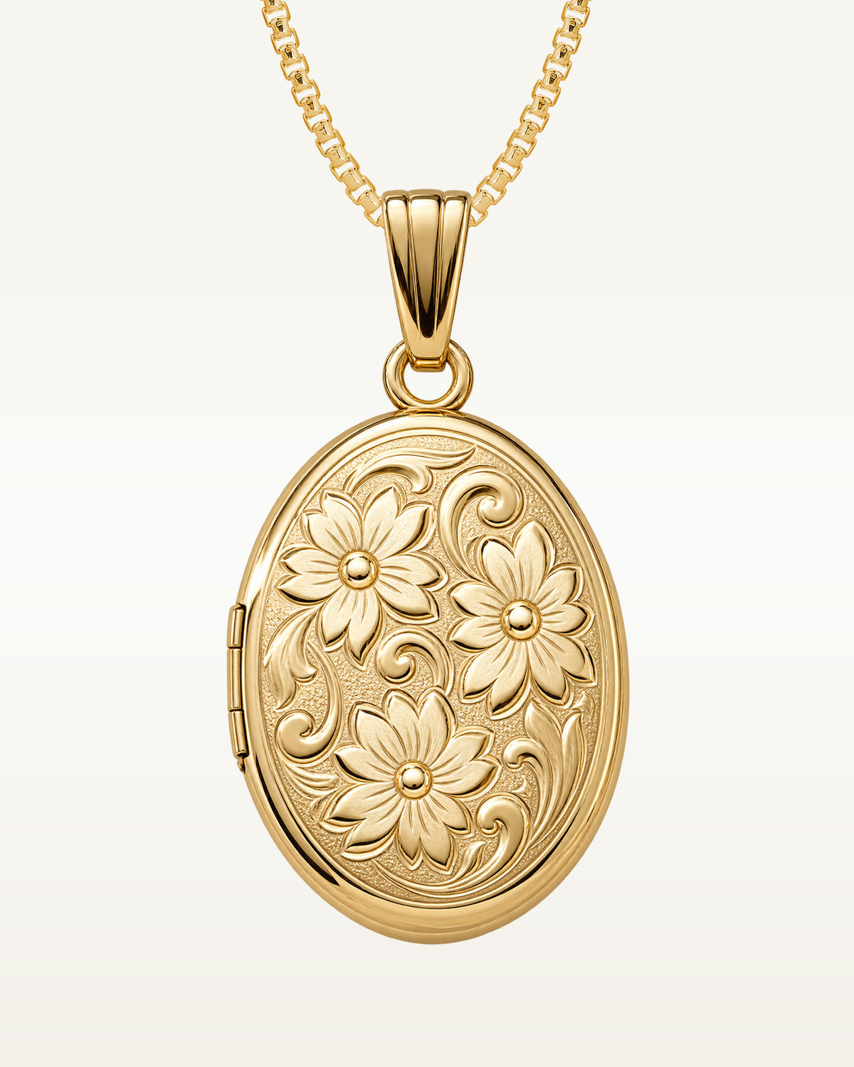 14k Gold Filled Floral Oval Photo Locket - 5/8 Inch x 3/4 Inch