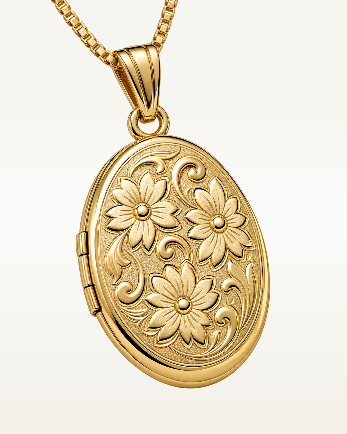 14k Gold Filled Floral Oval Photo Locket - 5/8 Inch x 3/4 Inch