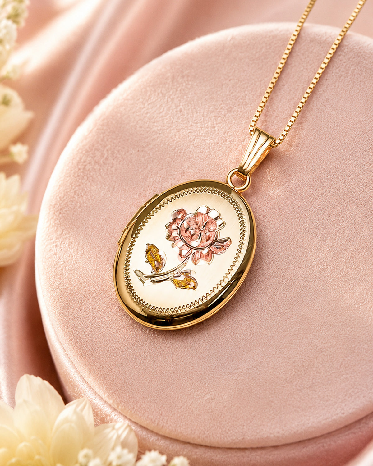 14K Gold Filled Rose Oval Photo Locket - 5/8 inch x 3/4 inch - lifestyle