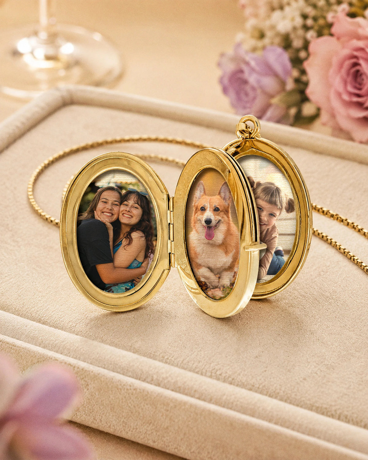 14k Gold Filled Oval 4 Photo Locket - lifestyle