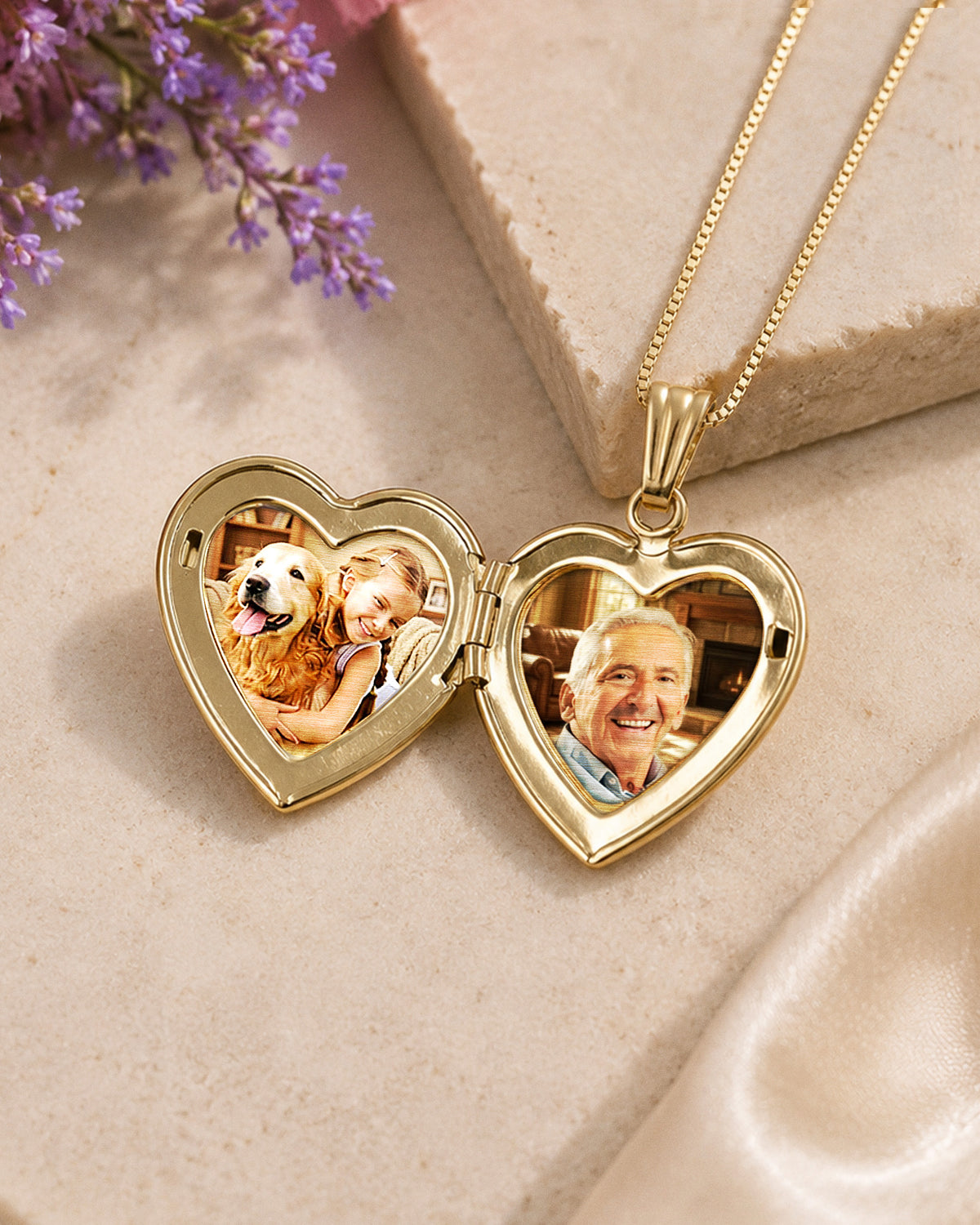 Solid 14K Yellow Gold Small Cross Heart Photo Locket - lifestyle