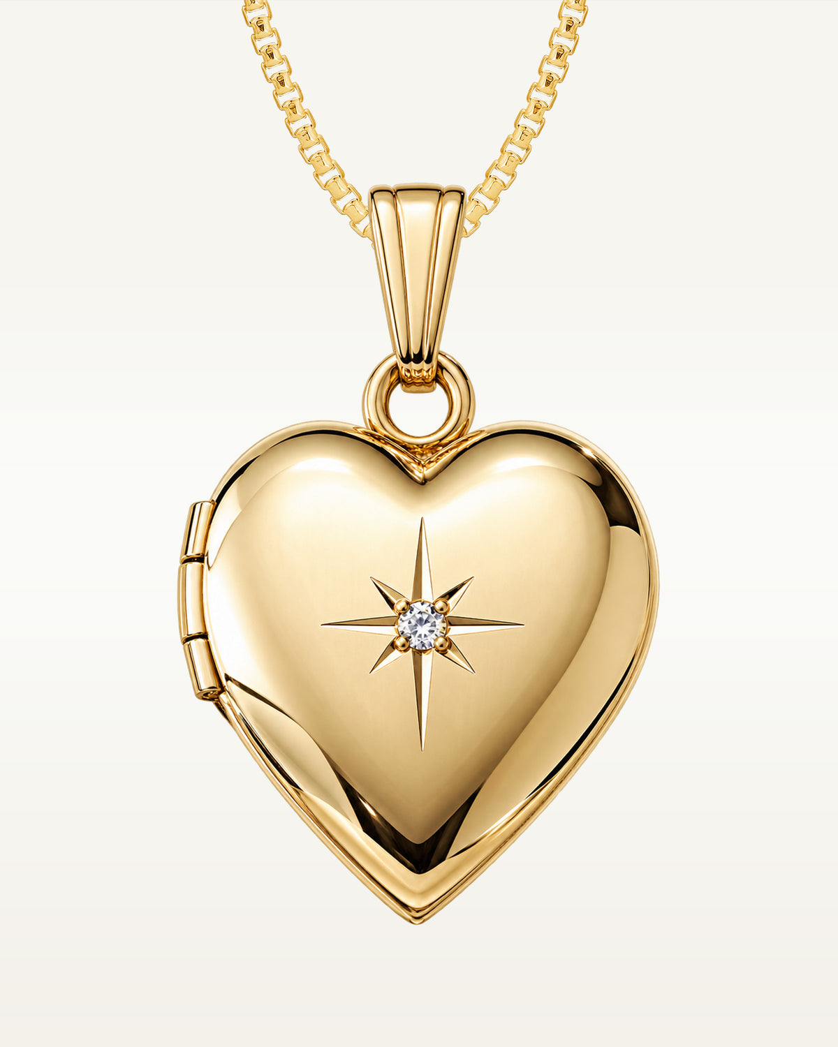 Solid 14K Yellow Gold Heart Locket with Diamond