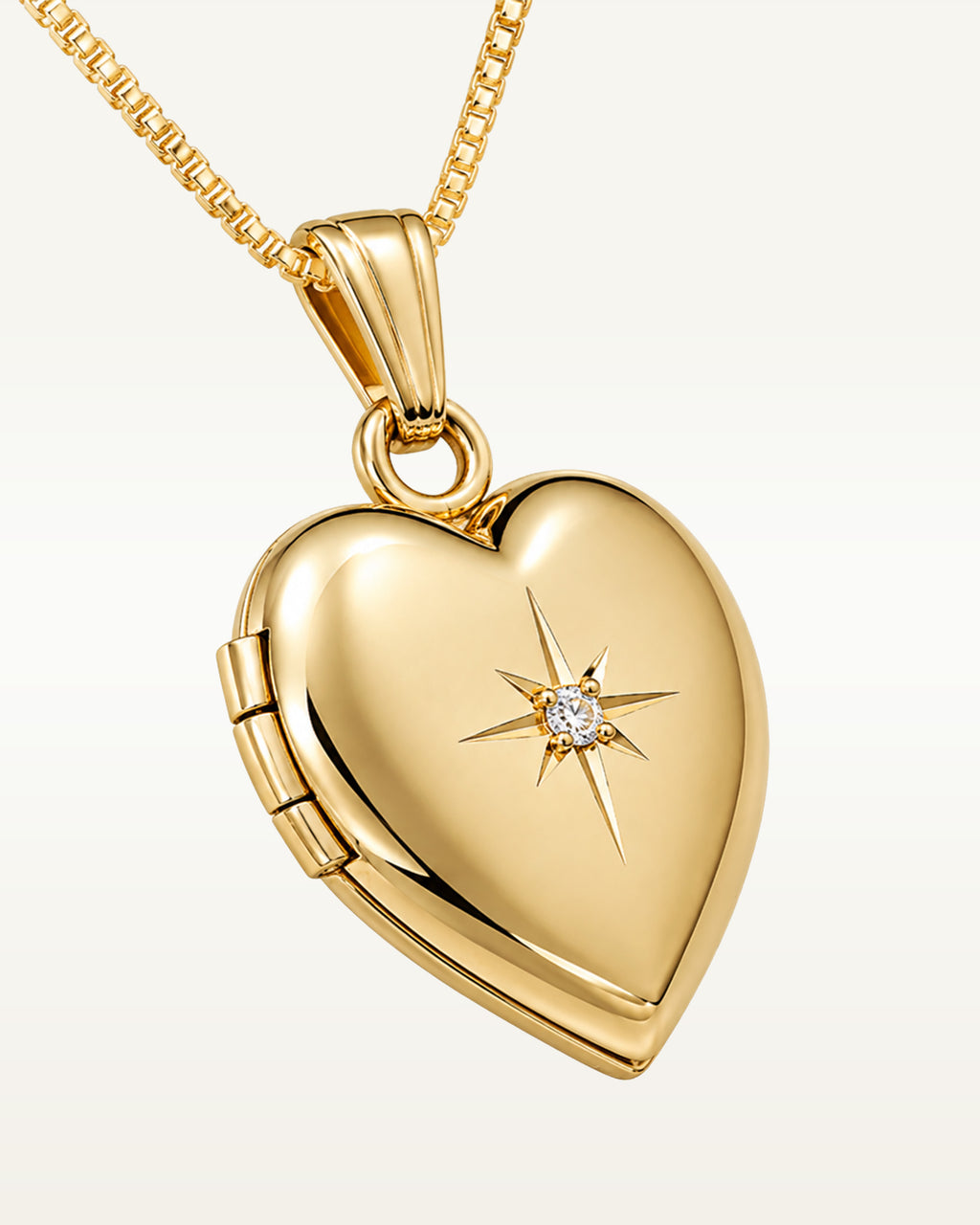 Solid 14K Yellow Gold Heart Locket with Diamond