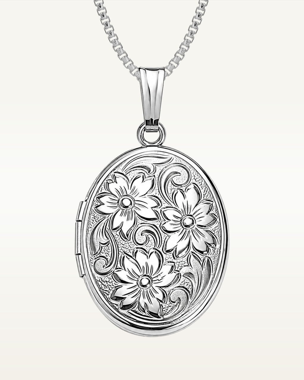 Sterling Silver Floral Oval Photo Locket