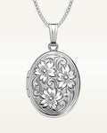 Sterling Silver Floral Oval Photo Locket