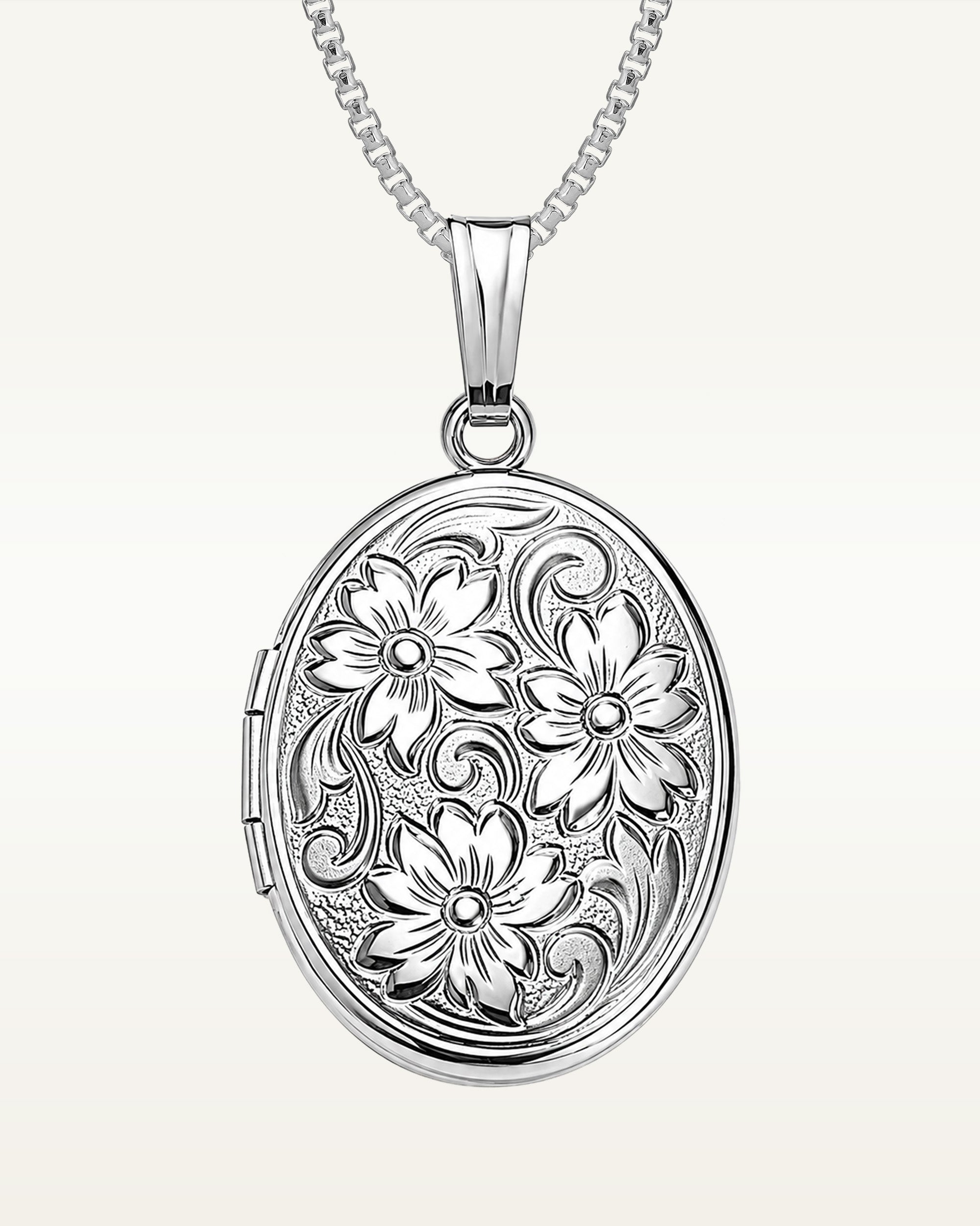 14k White Gold Floral Oval Photo Locket | Alivia + Danny | Alivia & Danny
