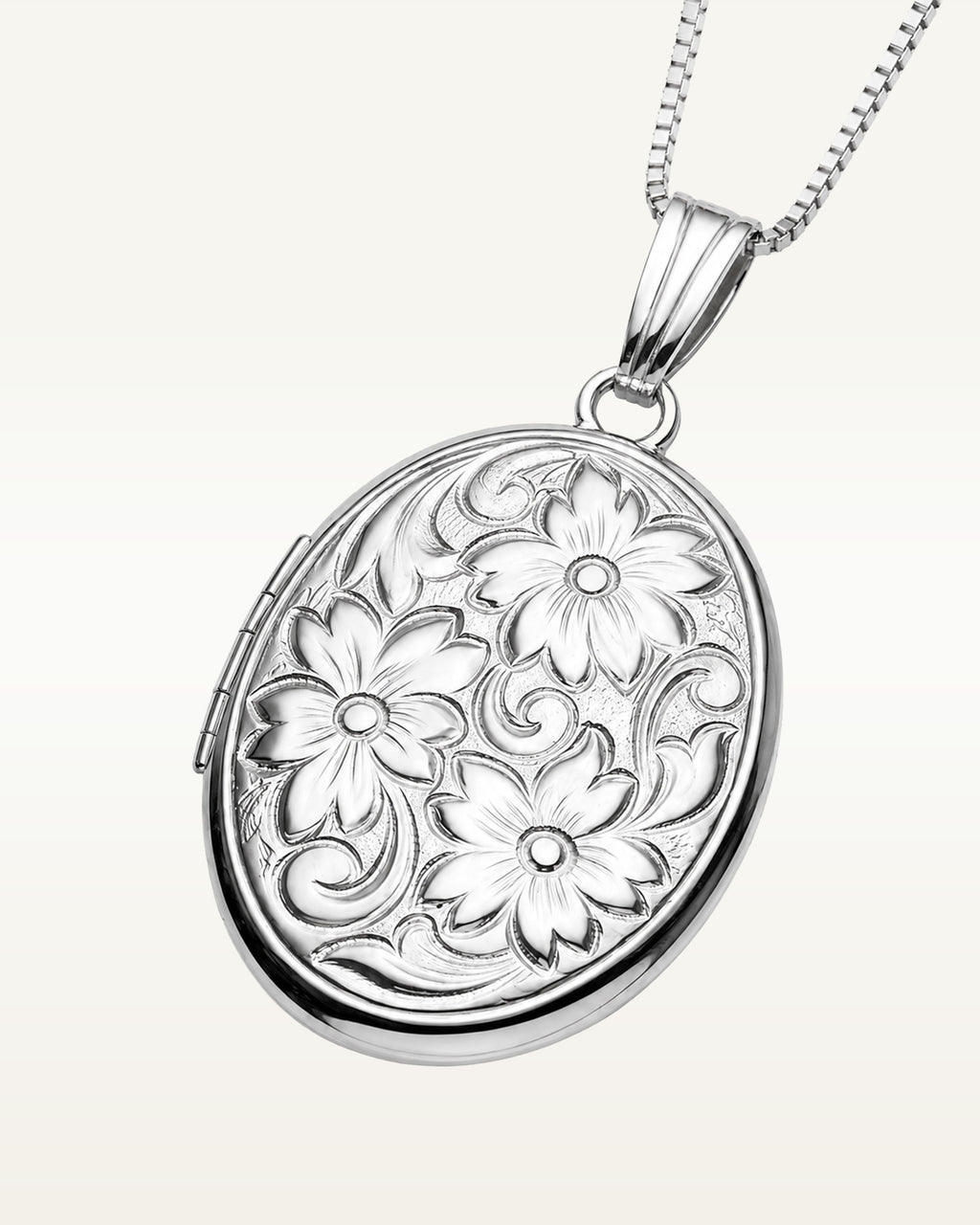 Sterling Silver Floral Oval Photo Locket