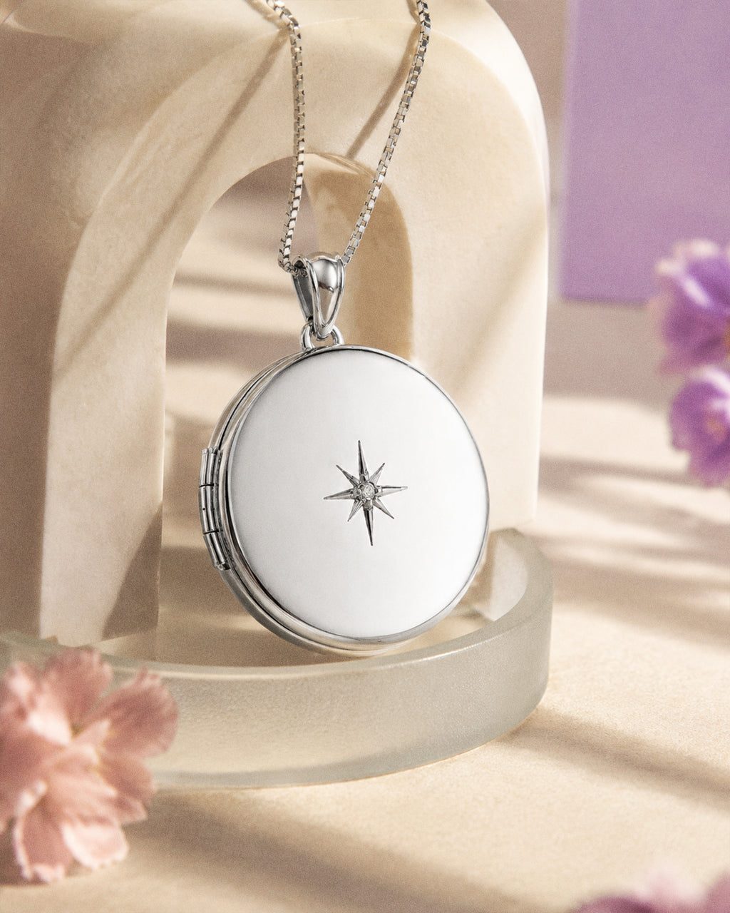 Sterling Silver Diamond Round Photo Locket - lifestyle