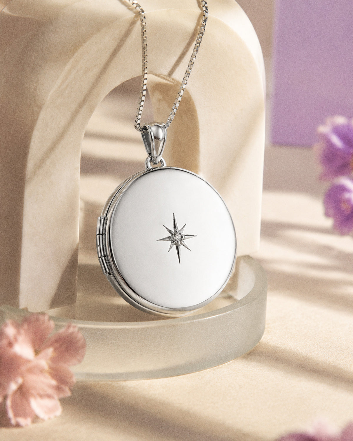 Sterling Silver Diamond Round Photo Locket - lifestyle