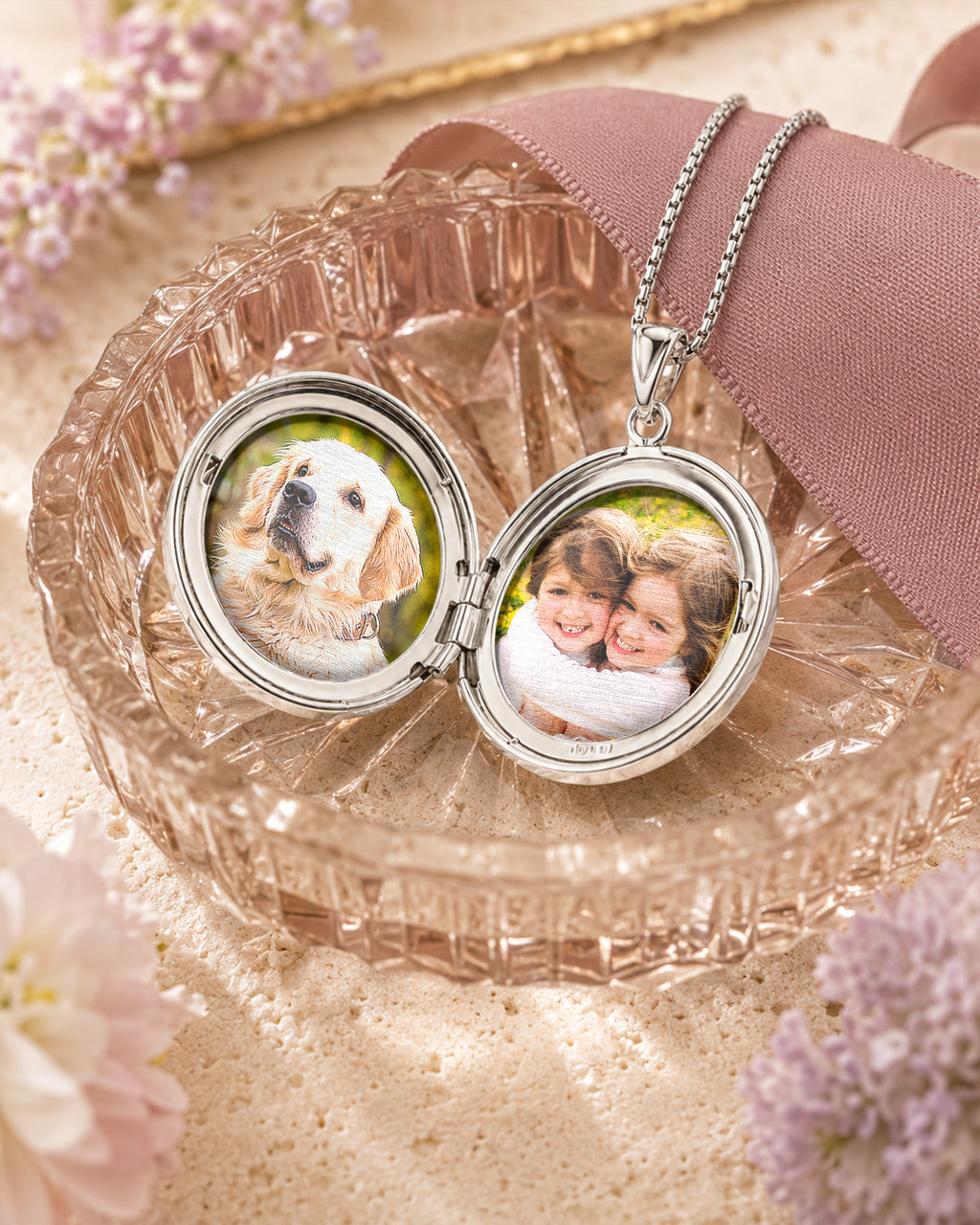 Sterling Silver Diamond Round Photo Locket - lifestyle