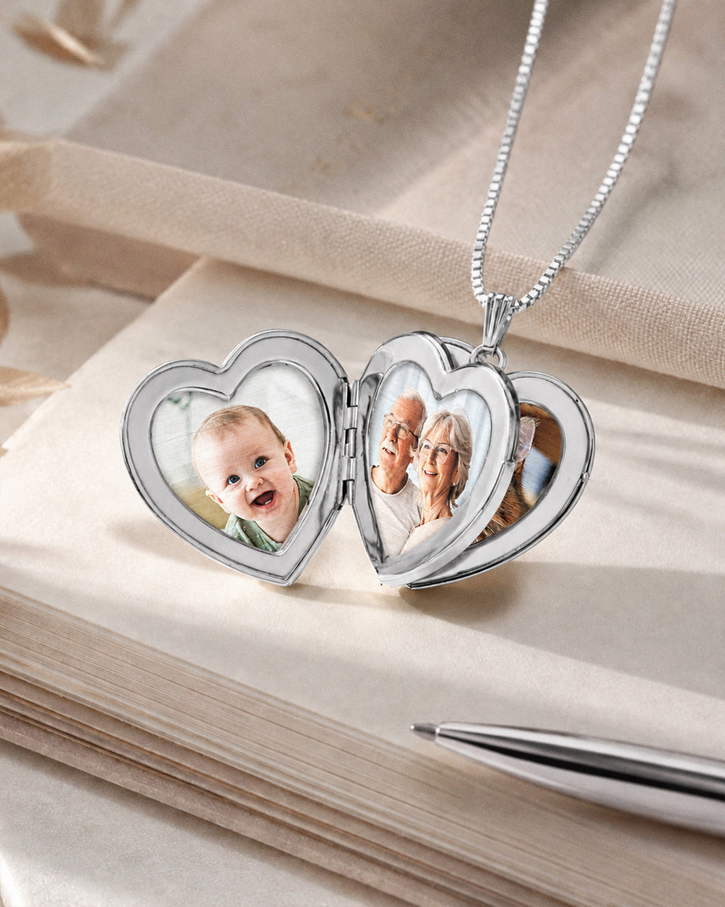 14K White Gold Floral Heart Four Photo Locket - lifestyle