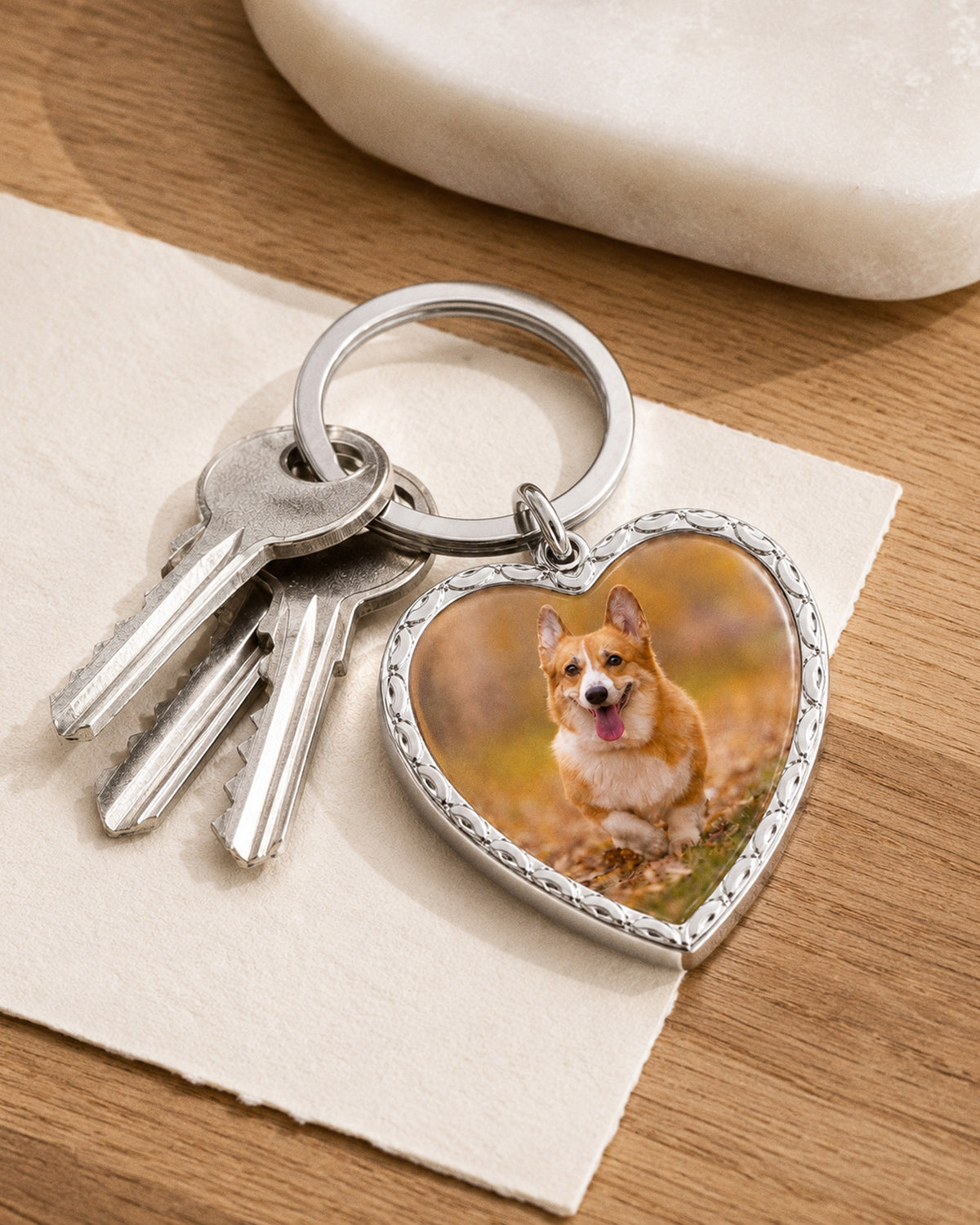 Heart Photo Key Chain - on model