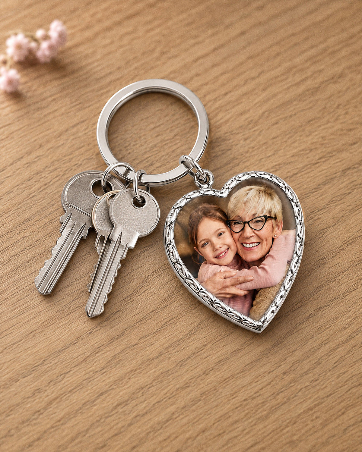 Heart Photo Key Chain - on model