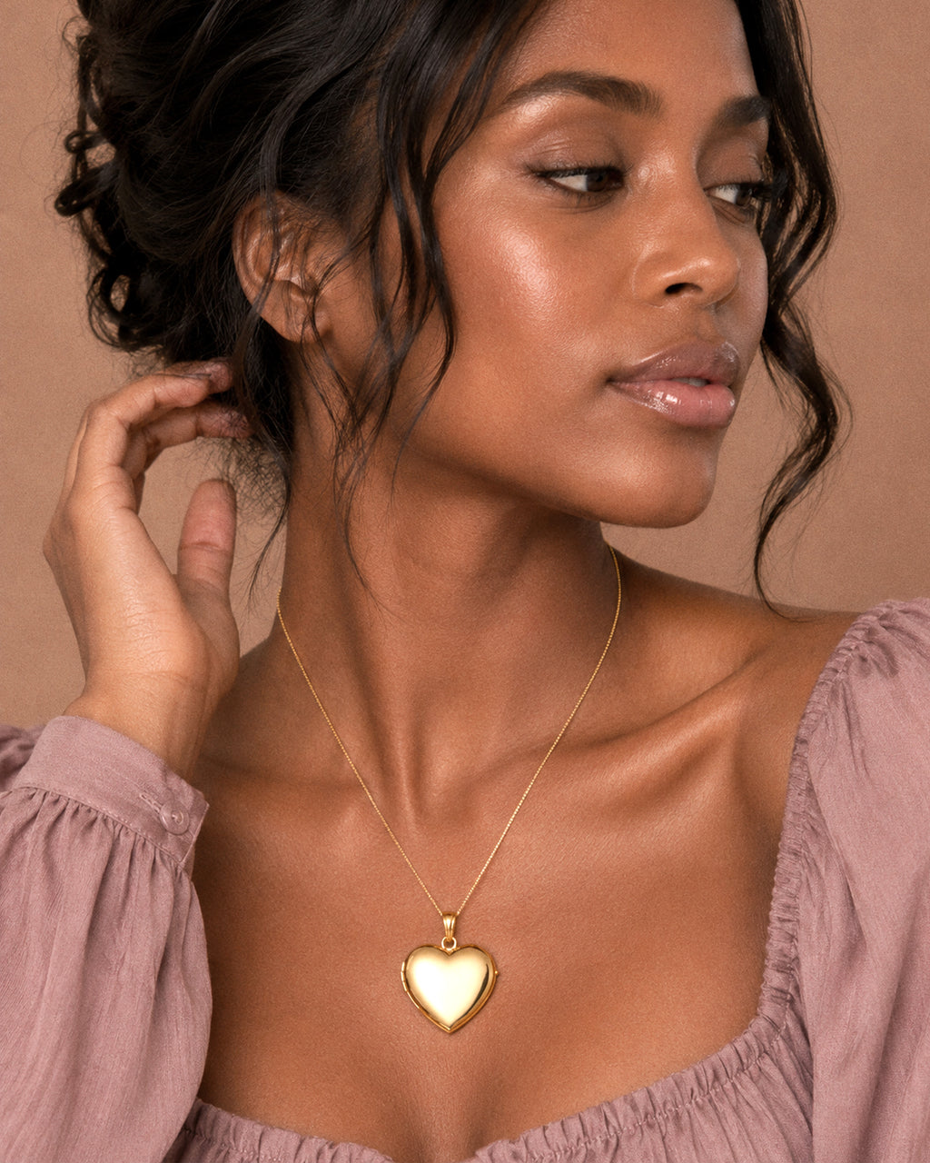 Build Your Own 14K Gold 4 or Four Photo Heart Locket - on model