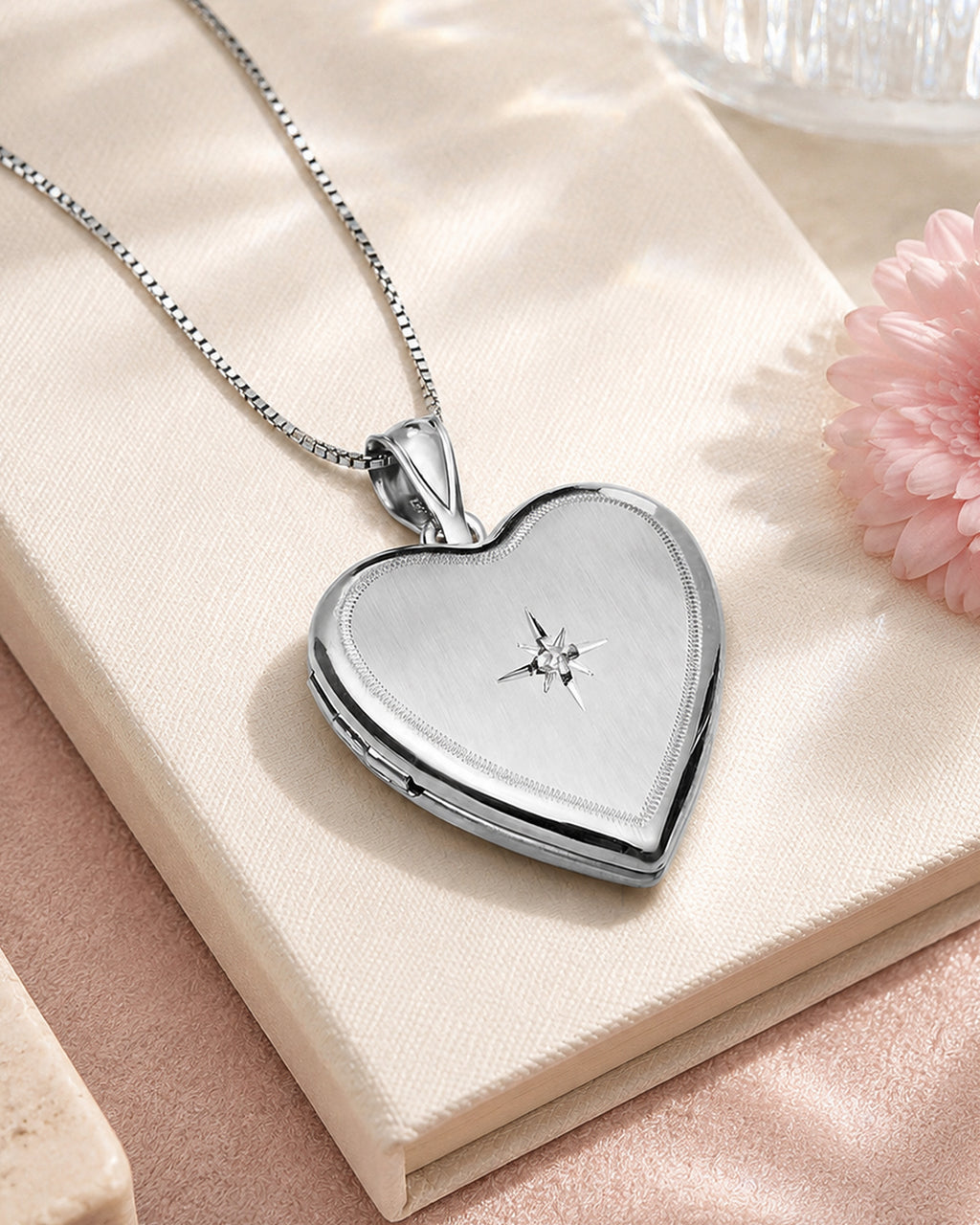 Sterling Silver Diamond Heart Photo Locket - lifestyle