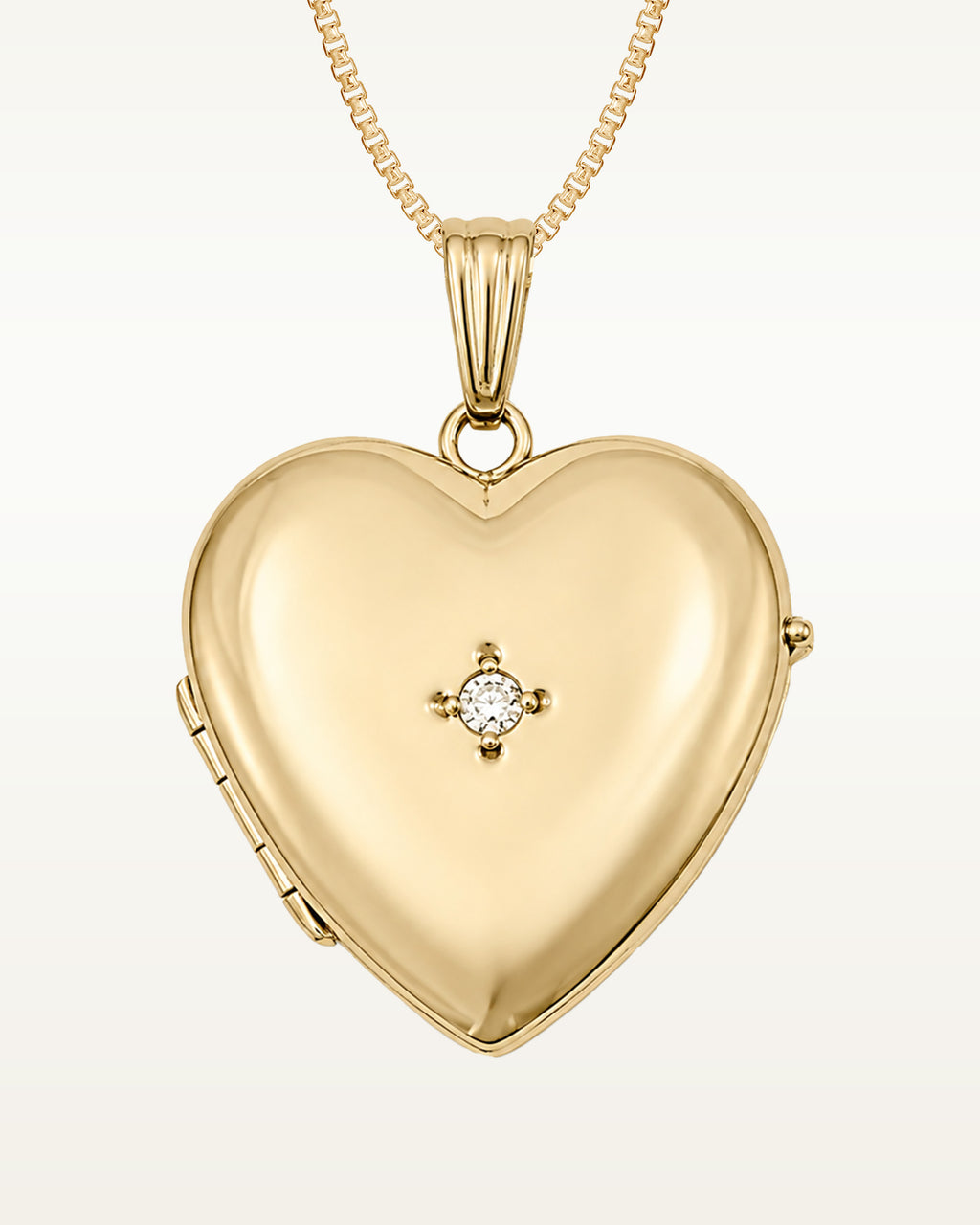 Solid 14k Yellow Gold Heart Photo Locket with Diamond