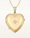 Solid 14k Yellow Gold Heart Photo Locket with Diamond